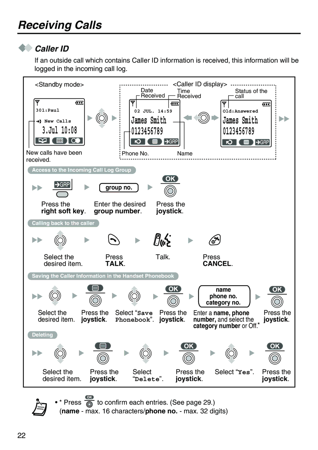 Belkin KX-TCA256 operating instructions Caller ID, Right soft key Group number Joystick, Enter a name, phone 