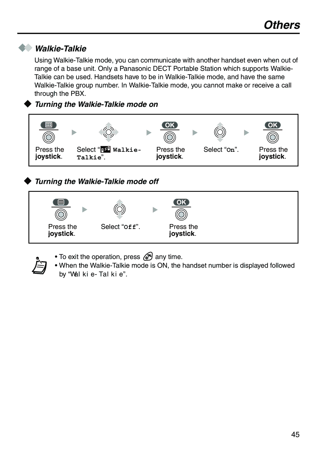 Belkin KX-TCA256 operating instructions Others, Turning the Walkie-Talkie mode on, Turning the Walkie-Talkie mode off 