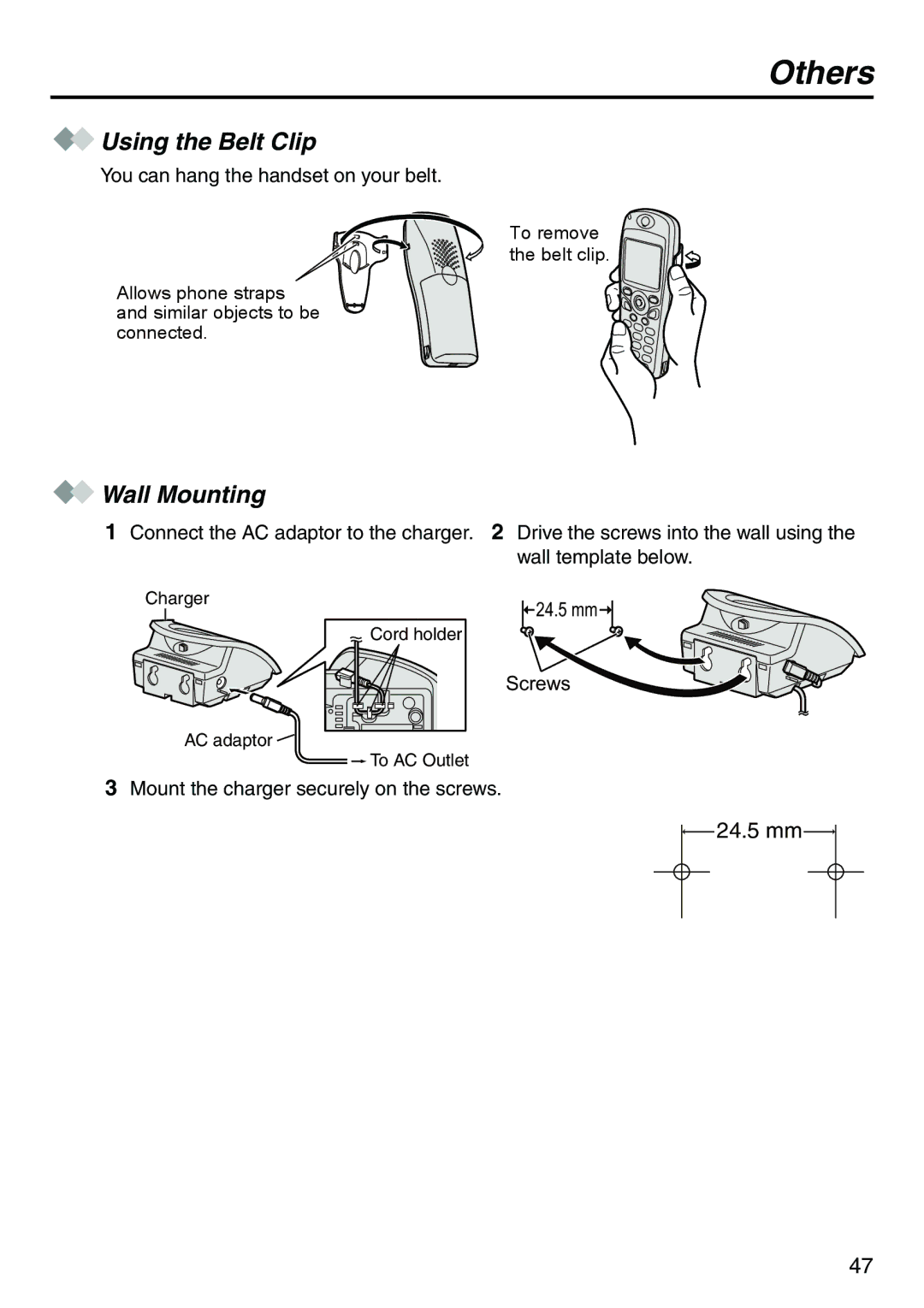 Belkin KX-TCA256 operating instructions Using the Belt Clip, Wall Mounting 