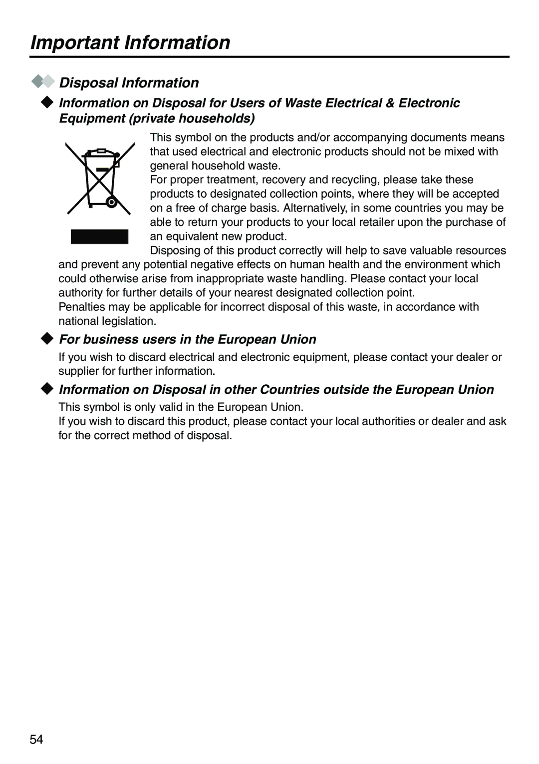 Belkin KX-TCA256 operating instructions Disposal Information, For business users in the European Union 