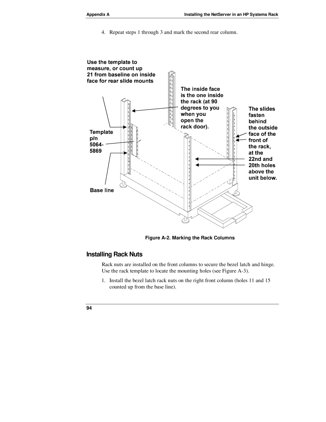 Belkin LH 4, LH R manual Figure A-2. Marking the Rack Columns 