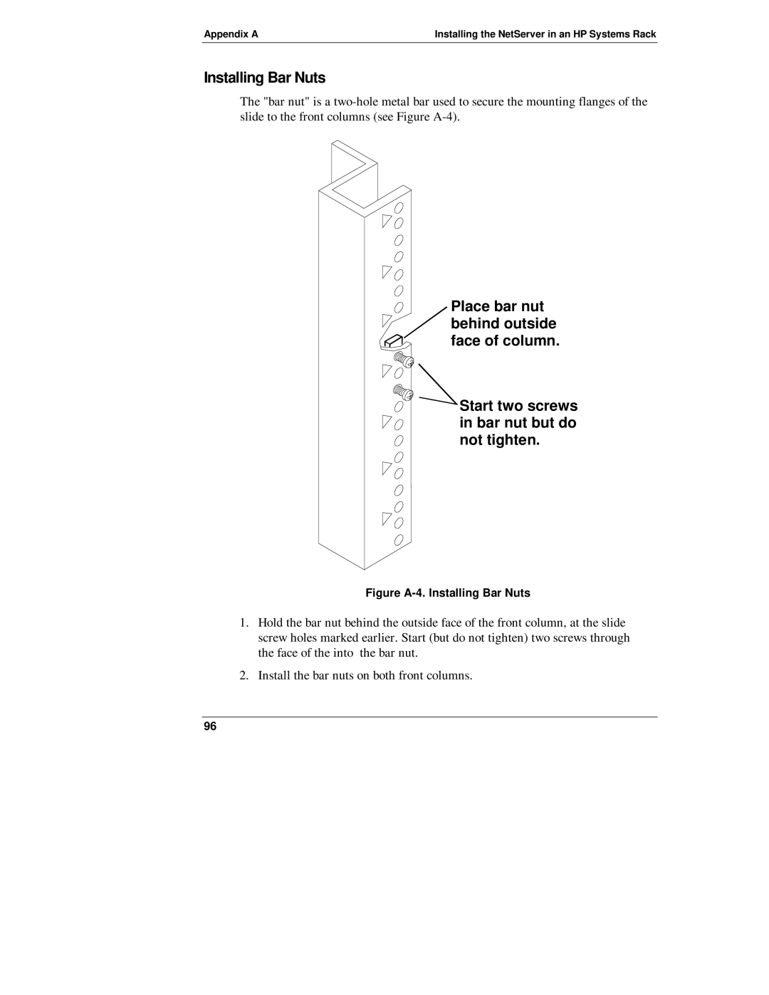 Belkin LH 4, LH R manual Figure A-4. Installing Bar Nuts 