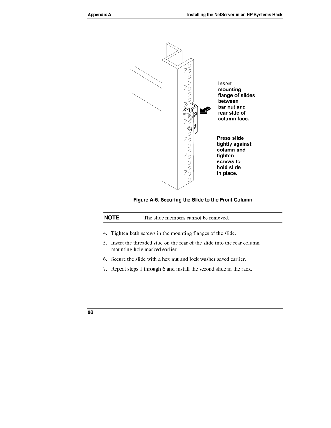 Belkin LH 4, LH R manual Figure A-6. Securing the Slide to the Front Column 