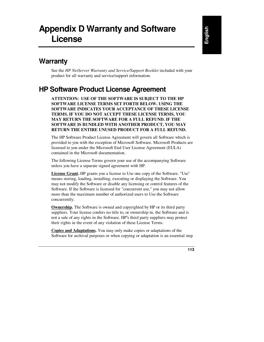 Belkin LH R, LH 4 manual Appendix D Warranty and Software License, HP Software Product License Agreement 