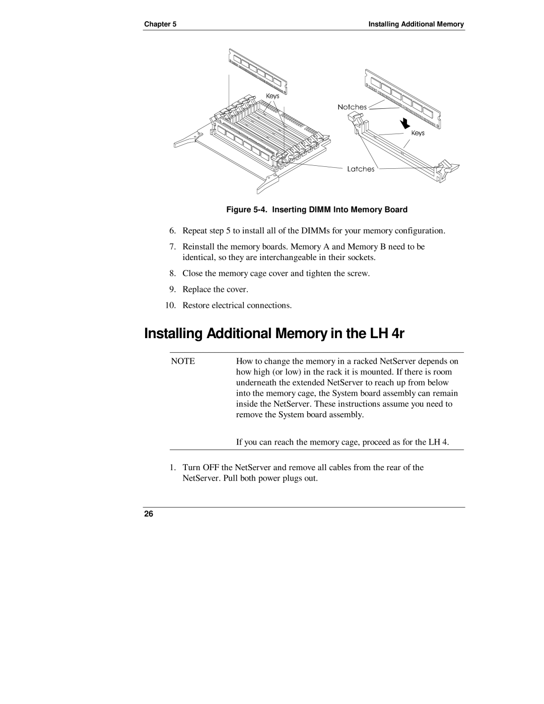 Belkin LH R manual Installing Additional Memory in the LH 4r, Inserting Dimm Into Memory Board 