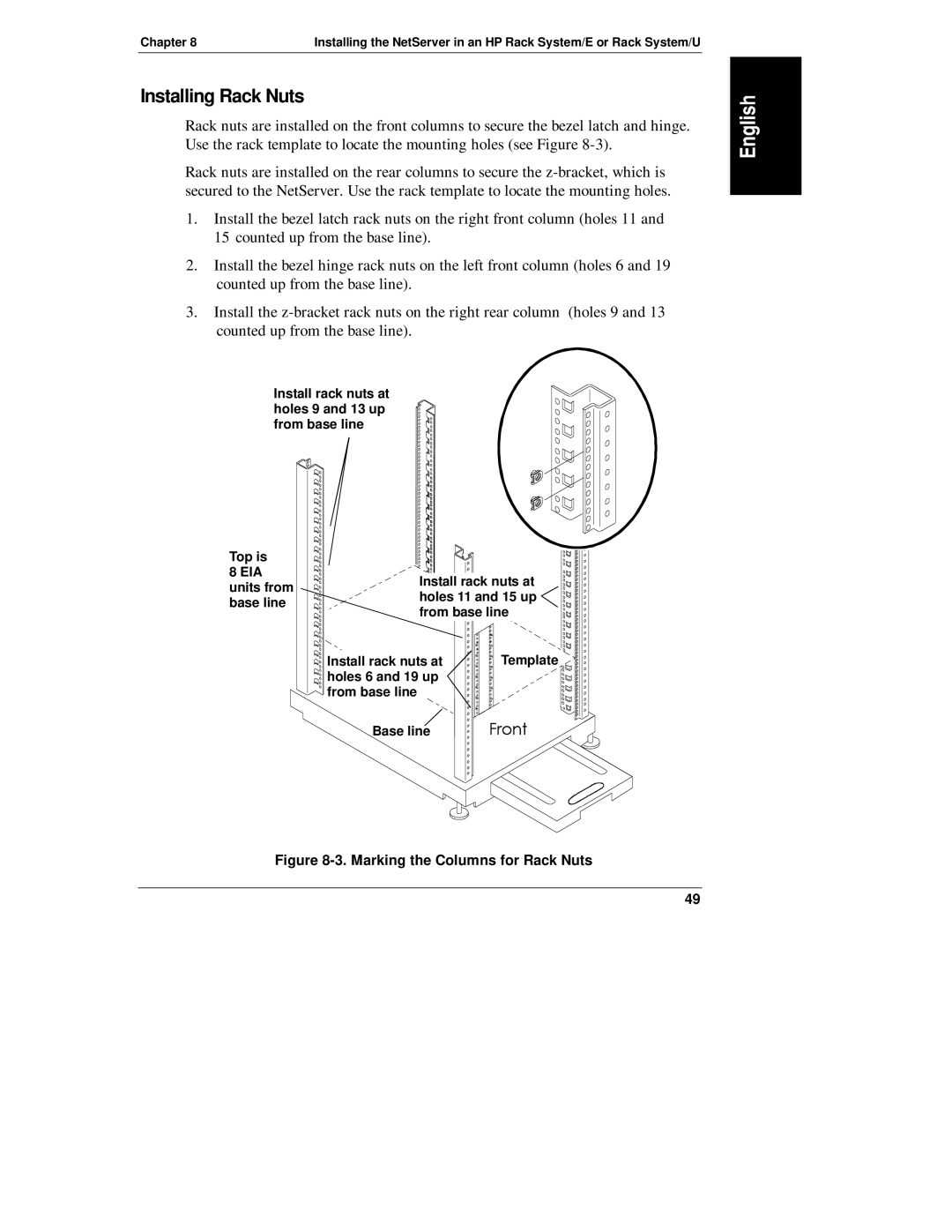 Belkin LH R, LH 4 manual Installing Rack Nuts, Marking the Columns for Rack Nuts 