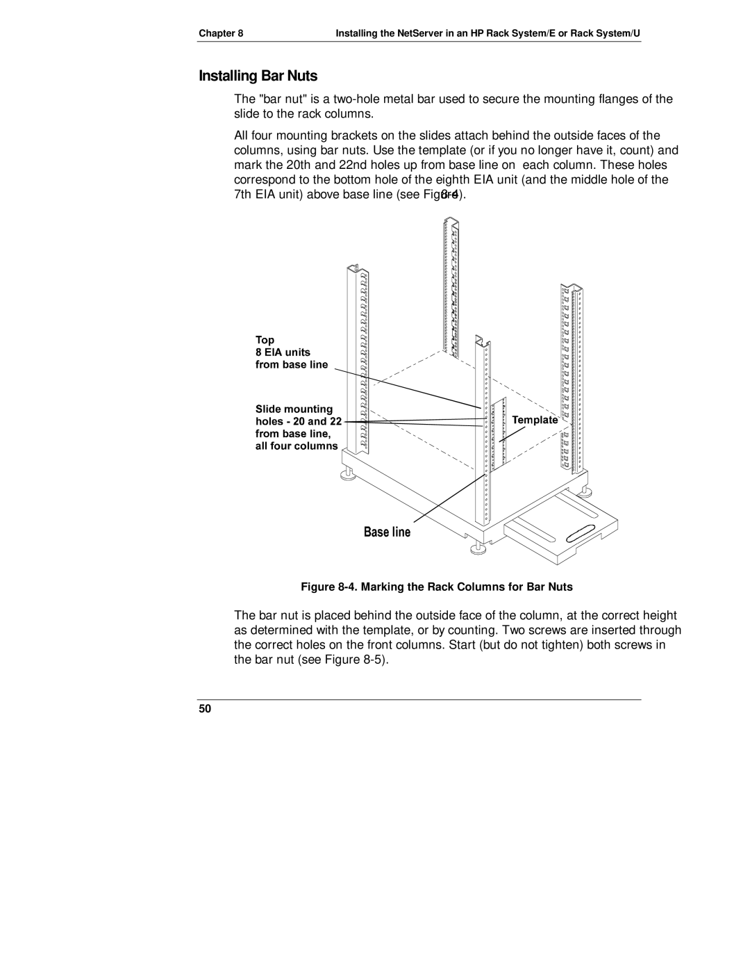 Belkin LH 4, LH R manual Installing Bar Nuts, Marking the Rack Columns for Bar Nuts 