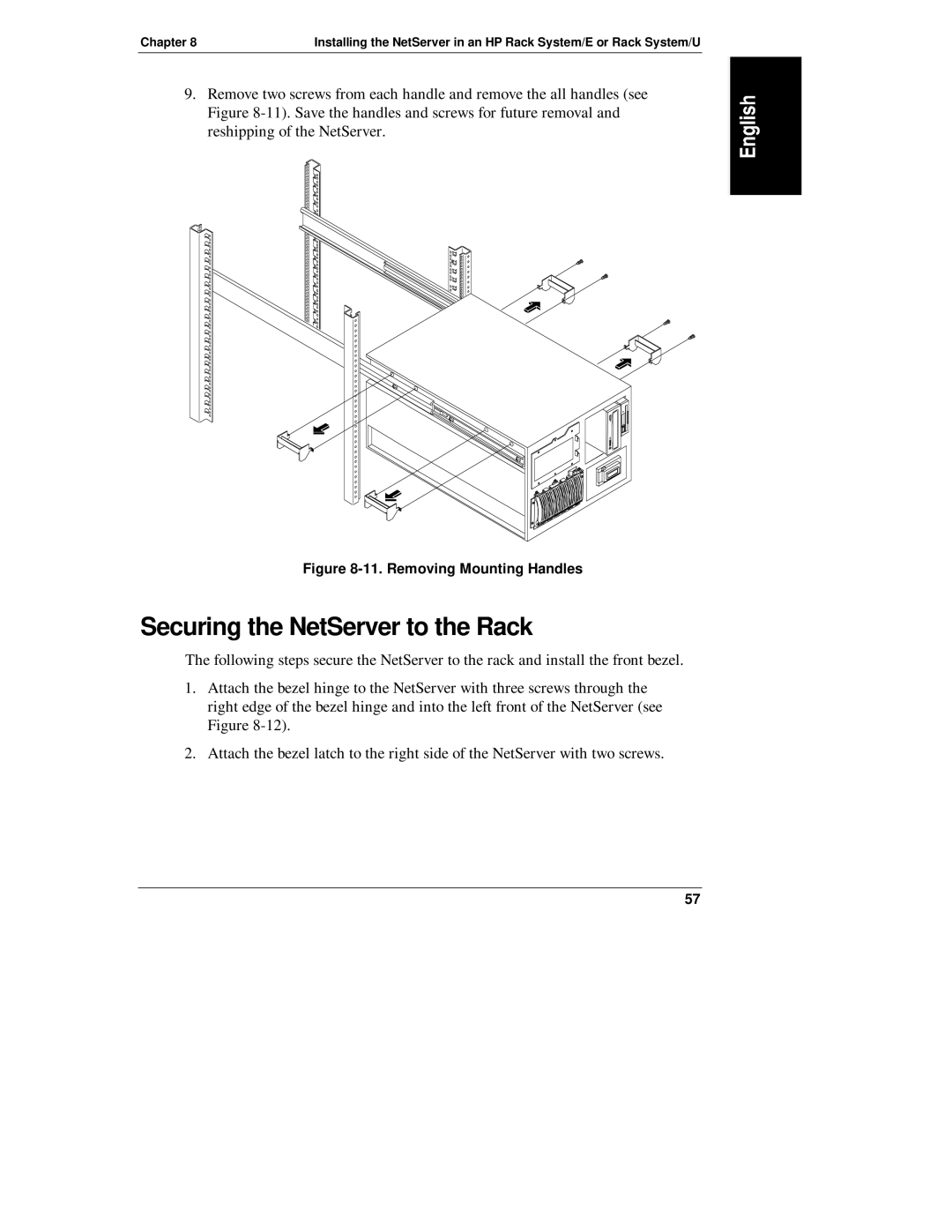 Belkin LH R, LH 4 manual Securing the NetServer to the Rack, Removing Mounting Handles 