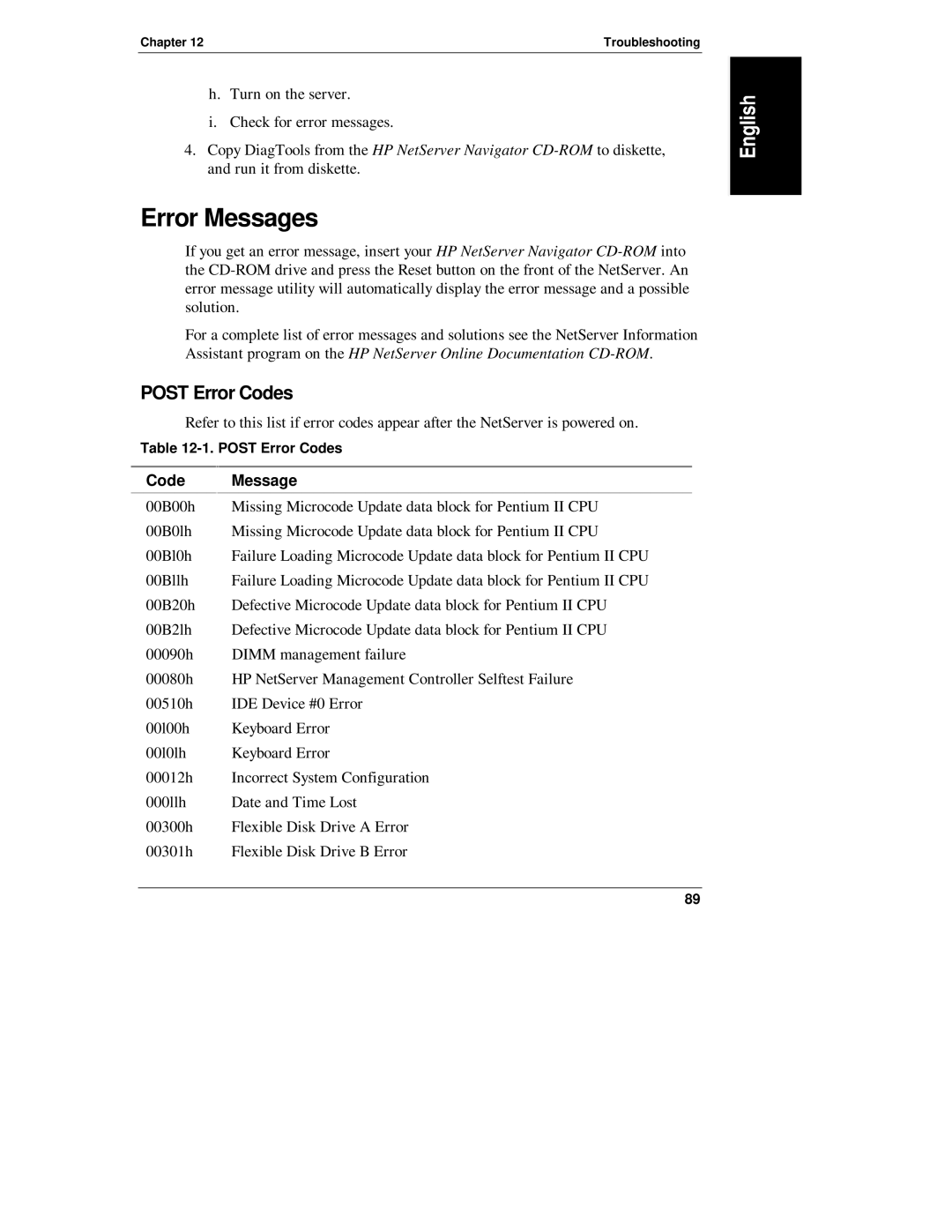 Belkin LH R, LH 4 manual Error Messages, Post Error Codes 