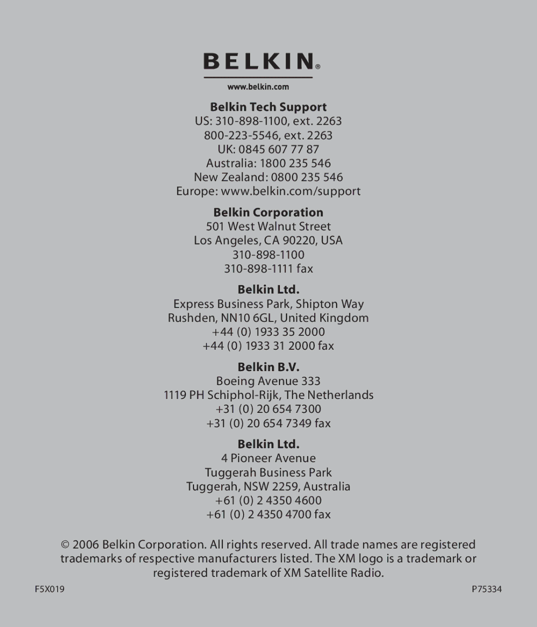 Belkin LZR703PL, LZR705PL, LZR704PL, LZR702 manual Belkin Tech Support, Belkin Corporation, Belkin B.V 