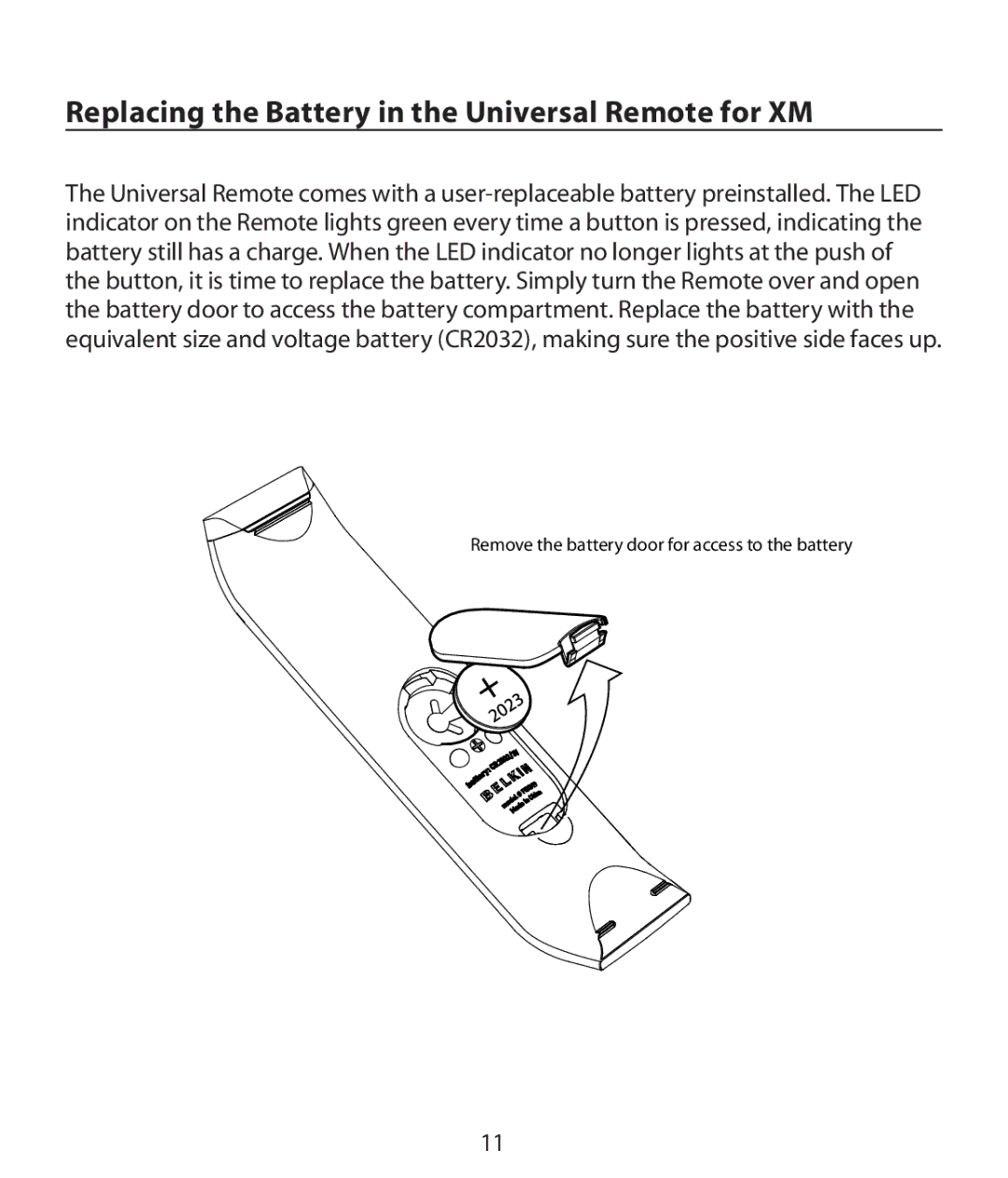 Belkin LZR703PL, LZR705PL, LZR704PL, LZR702 manual Replacing the Battery in the Universal Remote for XM 