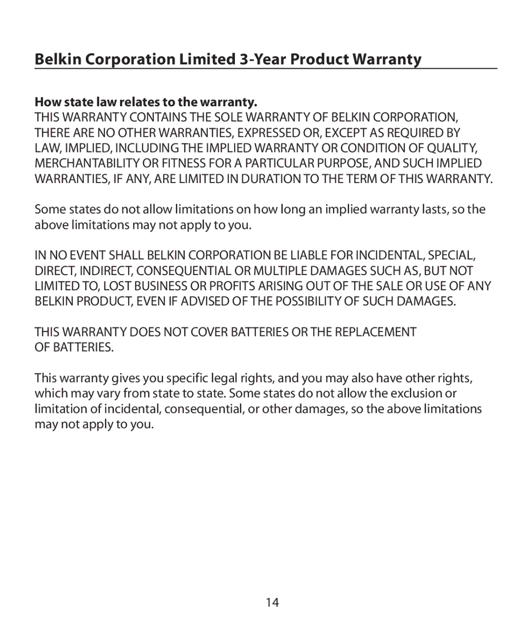 Belkin LZR705PL, LZR703PL, LZR704PL, LZR702 manual How state law relates to the warranty 