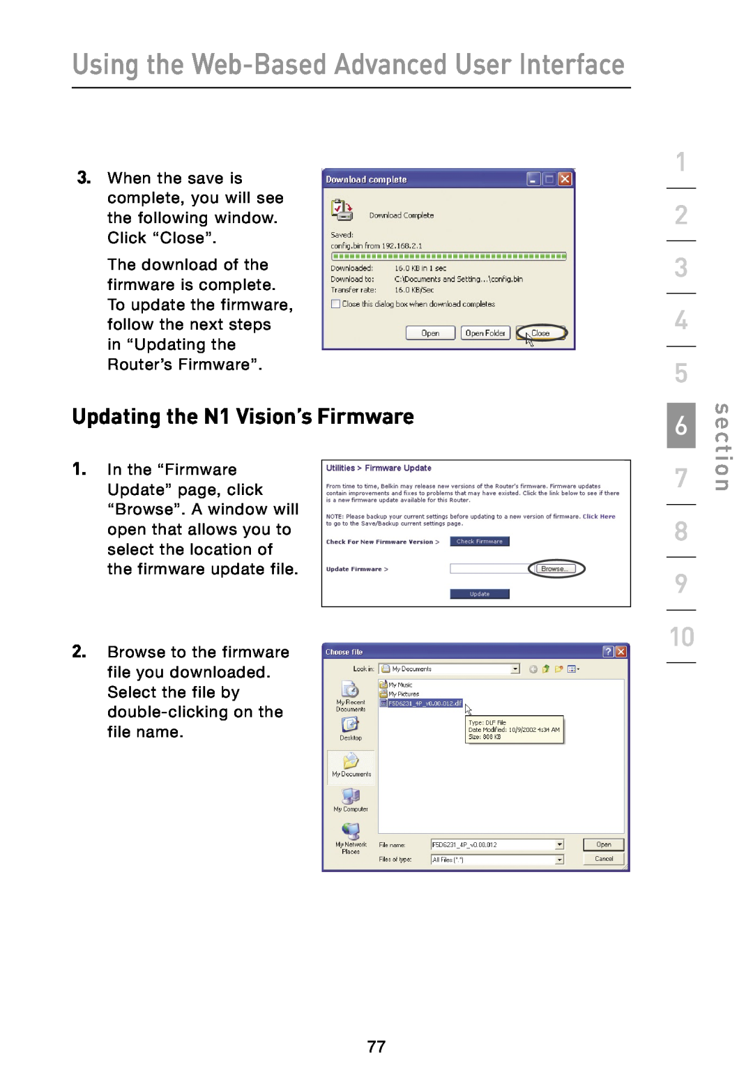 Belkin user manual Updating the N1 Vision’s Firmware, Using the Web-Based Advanced User Interface, section 
