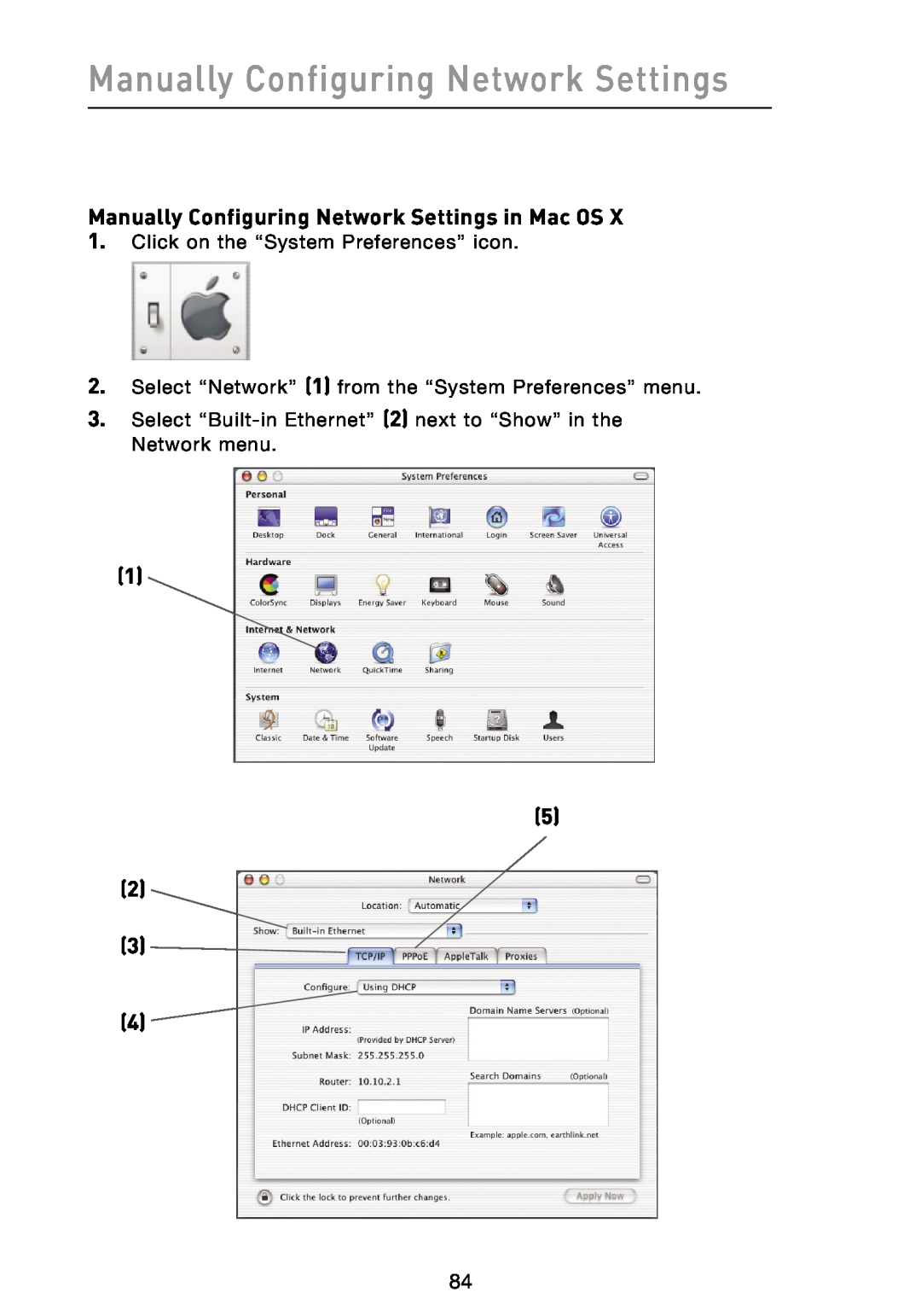 Belkin N1 user manual Manually Configuring Network Settings in Mac OS 
