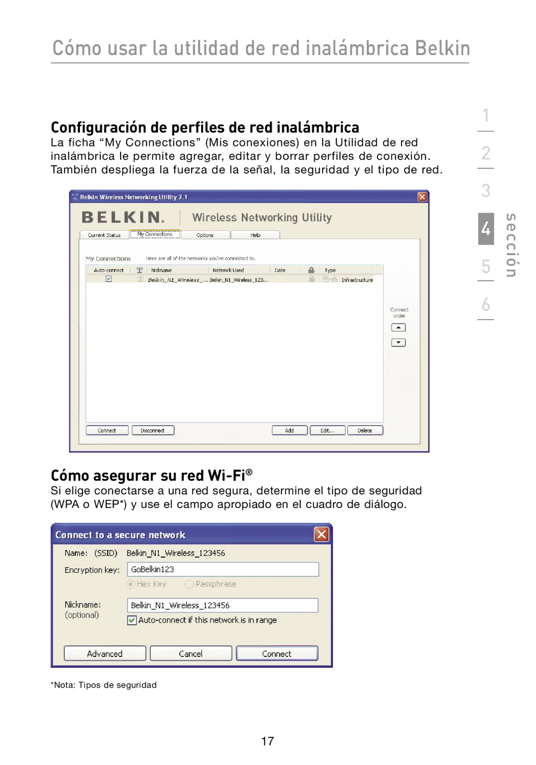 Belkin N1 user manual Configuración de perfiles de red inalámbrica, Cómo asegurar su red Wi-Fi 