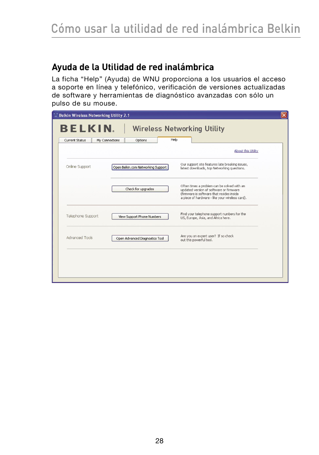 Belkin N1 user manual Ayuda de la Utilidad de red inalámbrica 