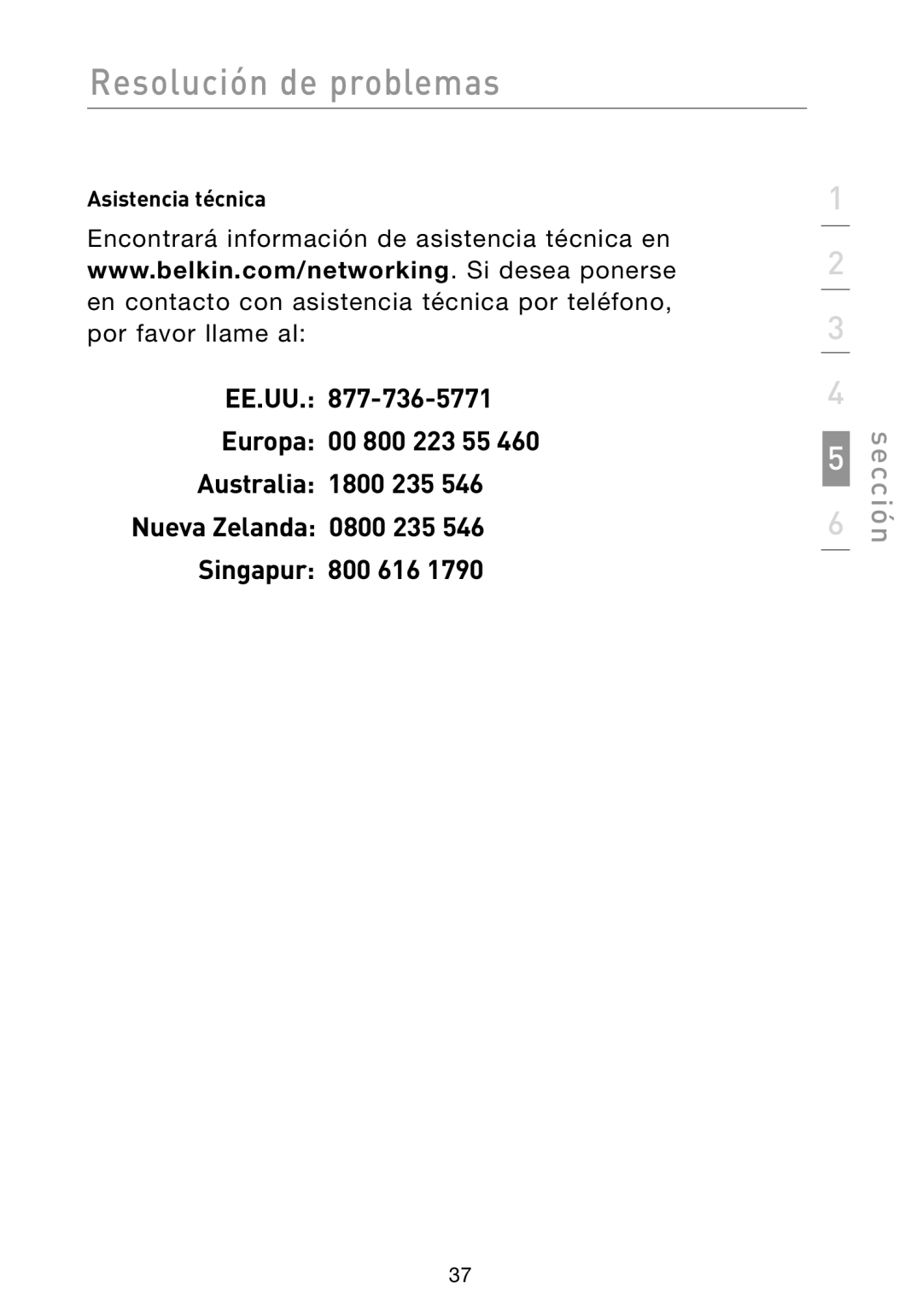 Belkin N1 user manual Asistencia técnica 