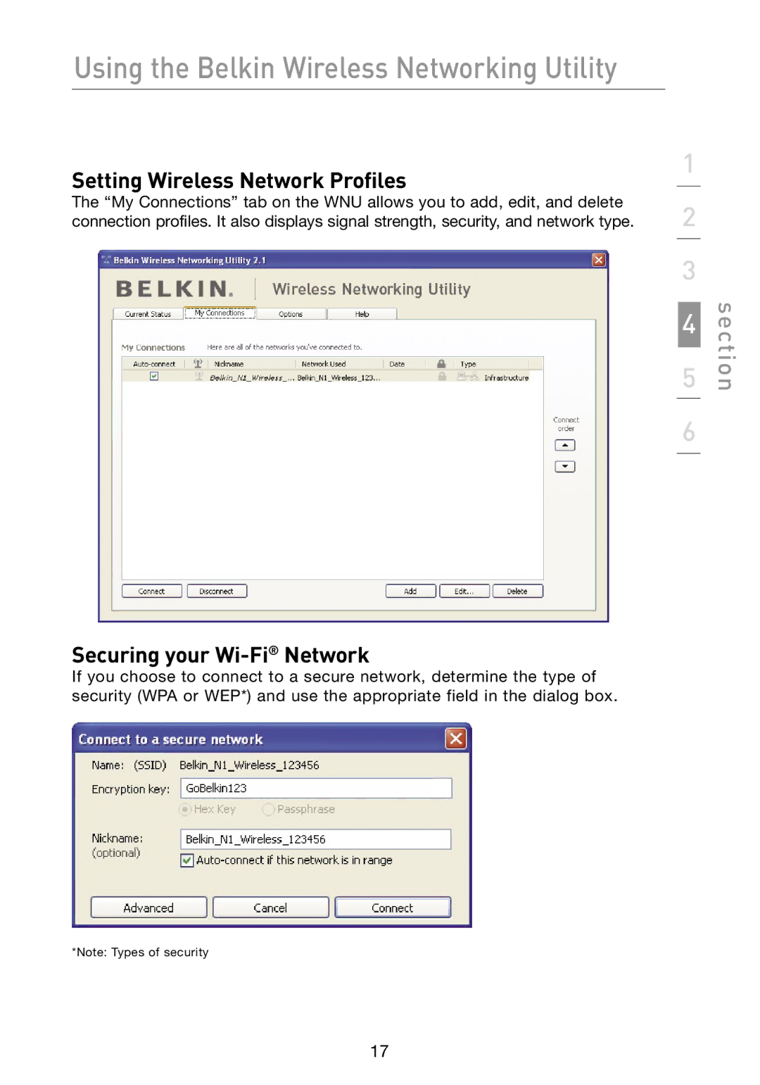 Belkin N1 user manual Setting Wireless Network Profiles, Securing your Wi-FiNetwork 