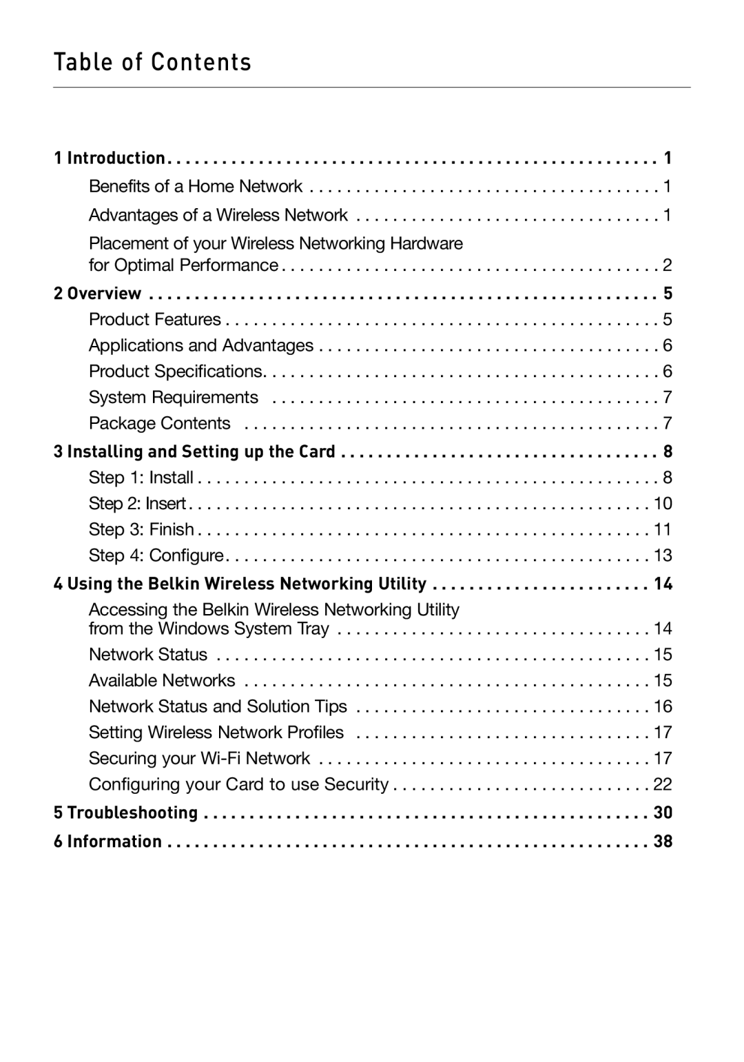 Belkin N1 user manual Table of Contents 