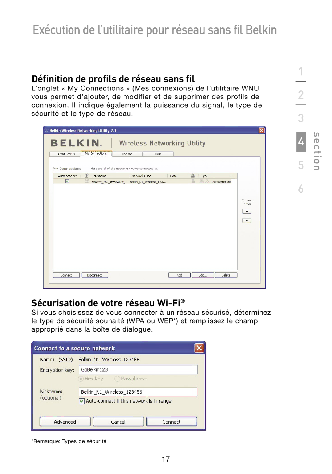 Belkin N1 user manual Définition de profils de réseau sans fil, Sécurisation de votre réseau Wi-Fi 
