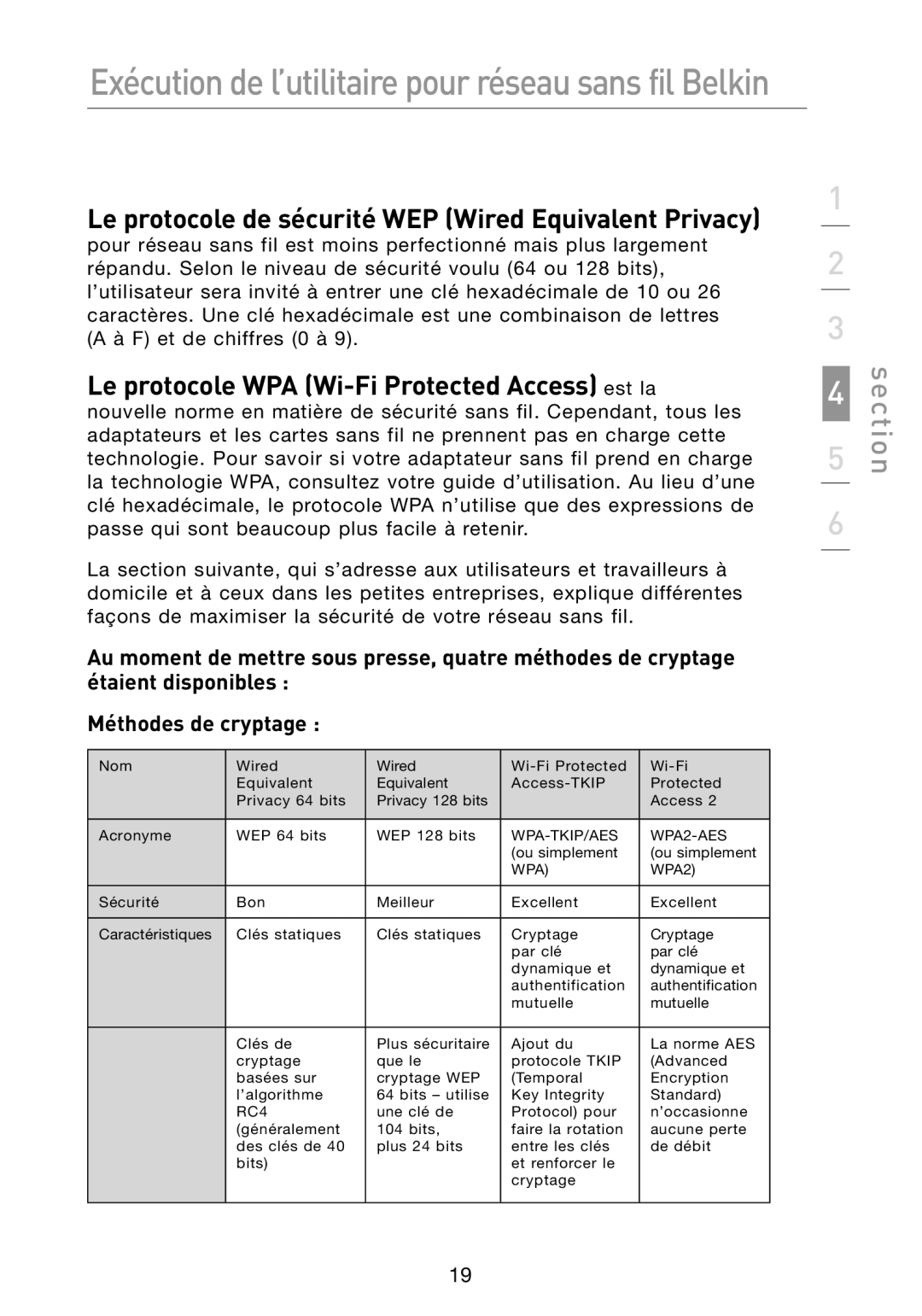 Belkin N1 user manual Le protocole de sécurité WEP Wired Equivalent Privacy, Le protocole WPA Wi-Fi Protected Access est la 