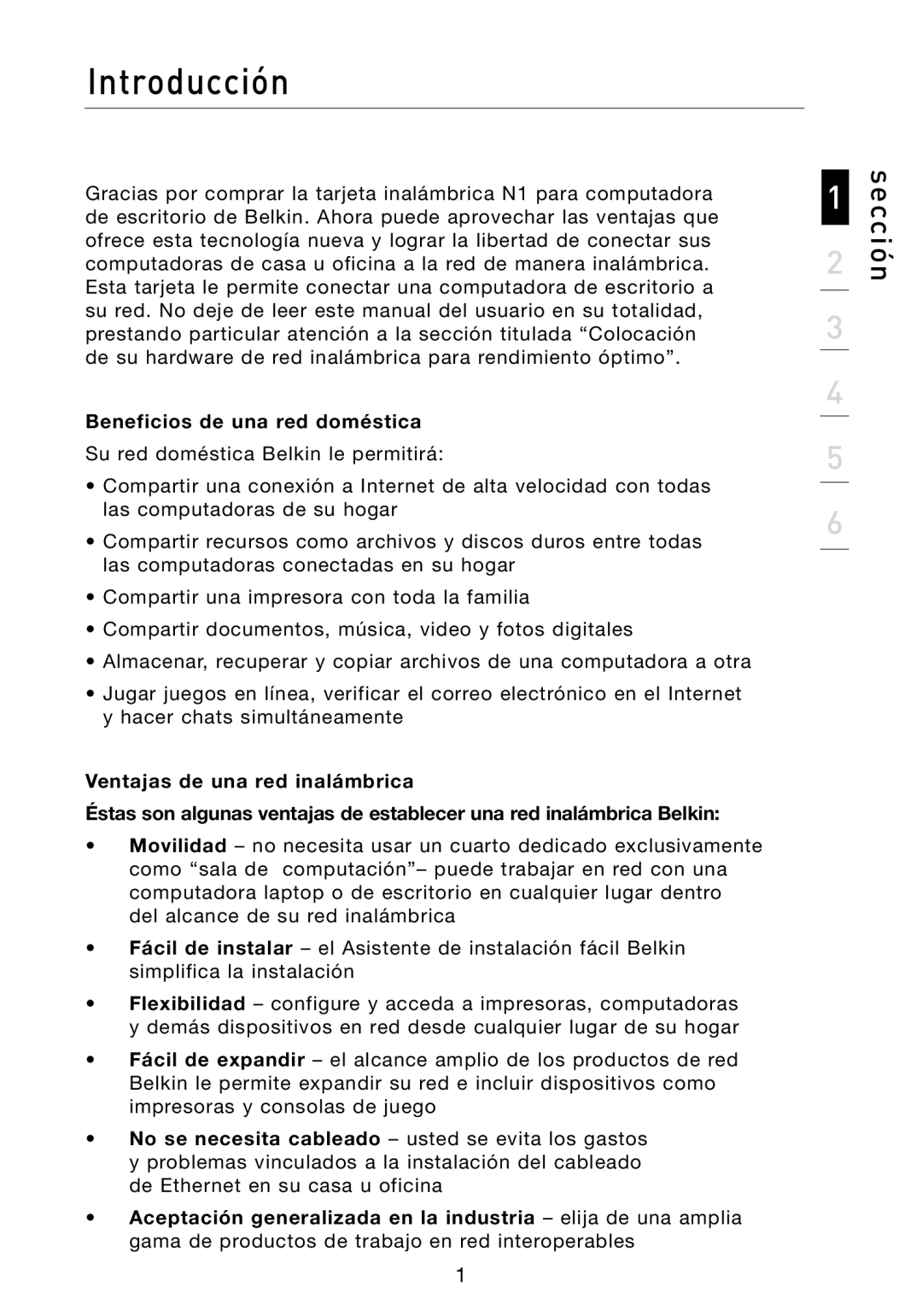 Belkin N1 user manual Introducción, Beneficios de una red doméstica 