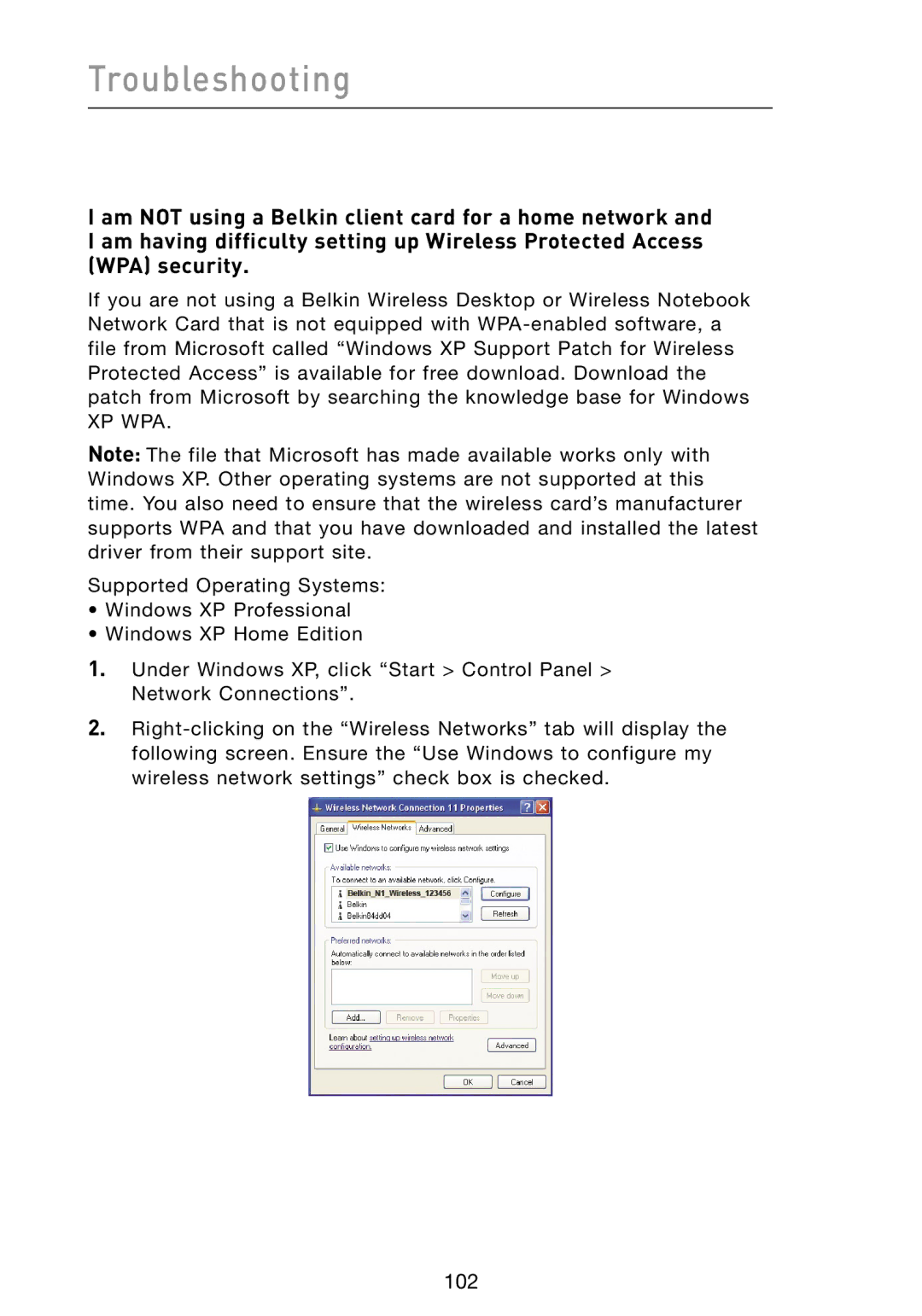 Belkin N1 user manual Xp Wpa 