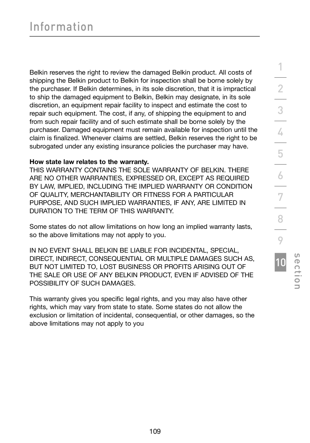 Belkin N1 user manual How state law relates to the warranty 