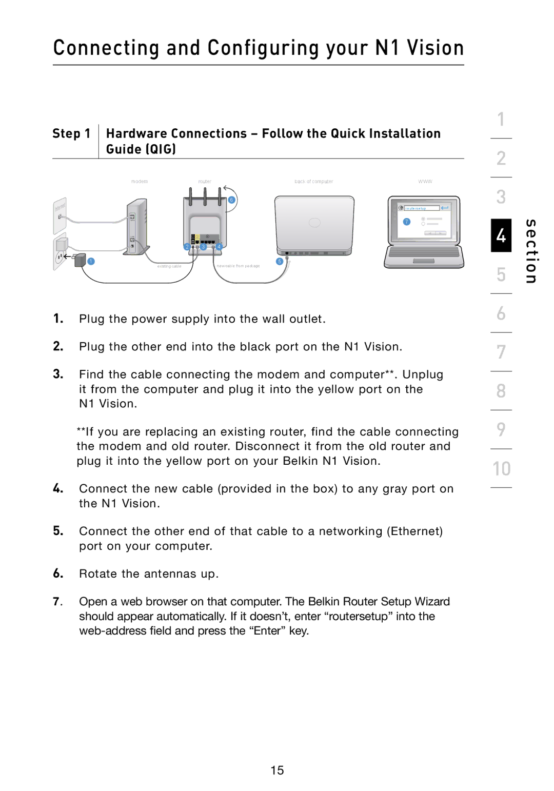 Belkin N1 user manual Hardware Connections Follow the Quick Installation Guide QIG 