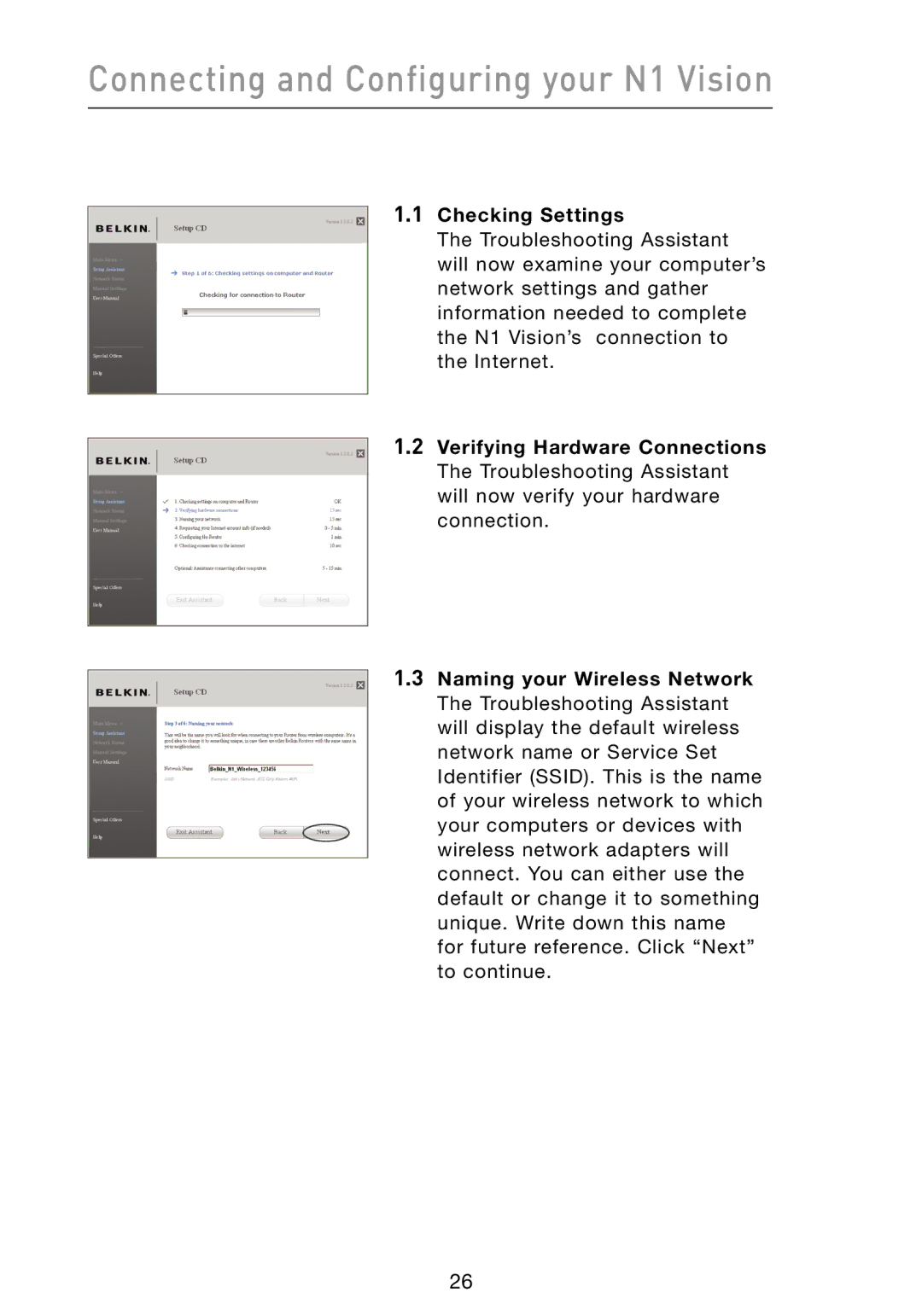 Belkin N1 user manual Checking Settings 