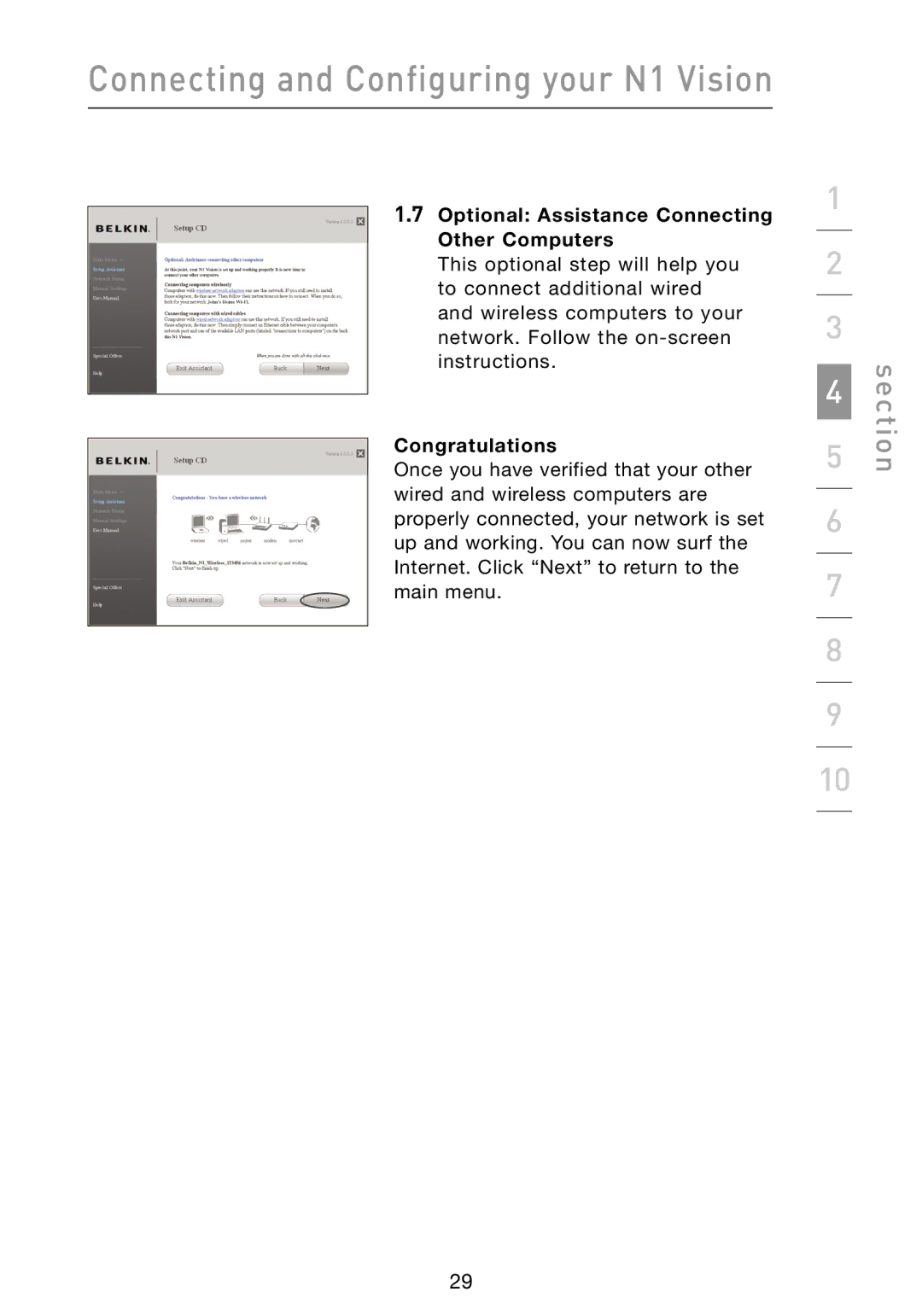 Belkin N1 user manual Optional Assistance Connecting Other Computers 