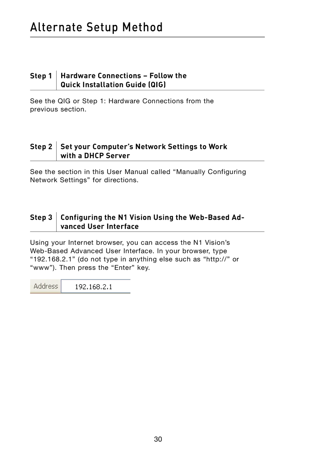 Belkin N1 user manual Alternate Setup Method 