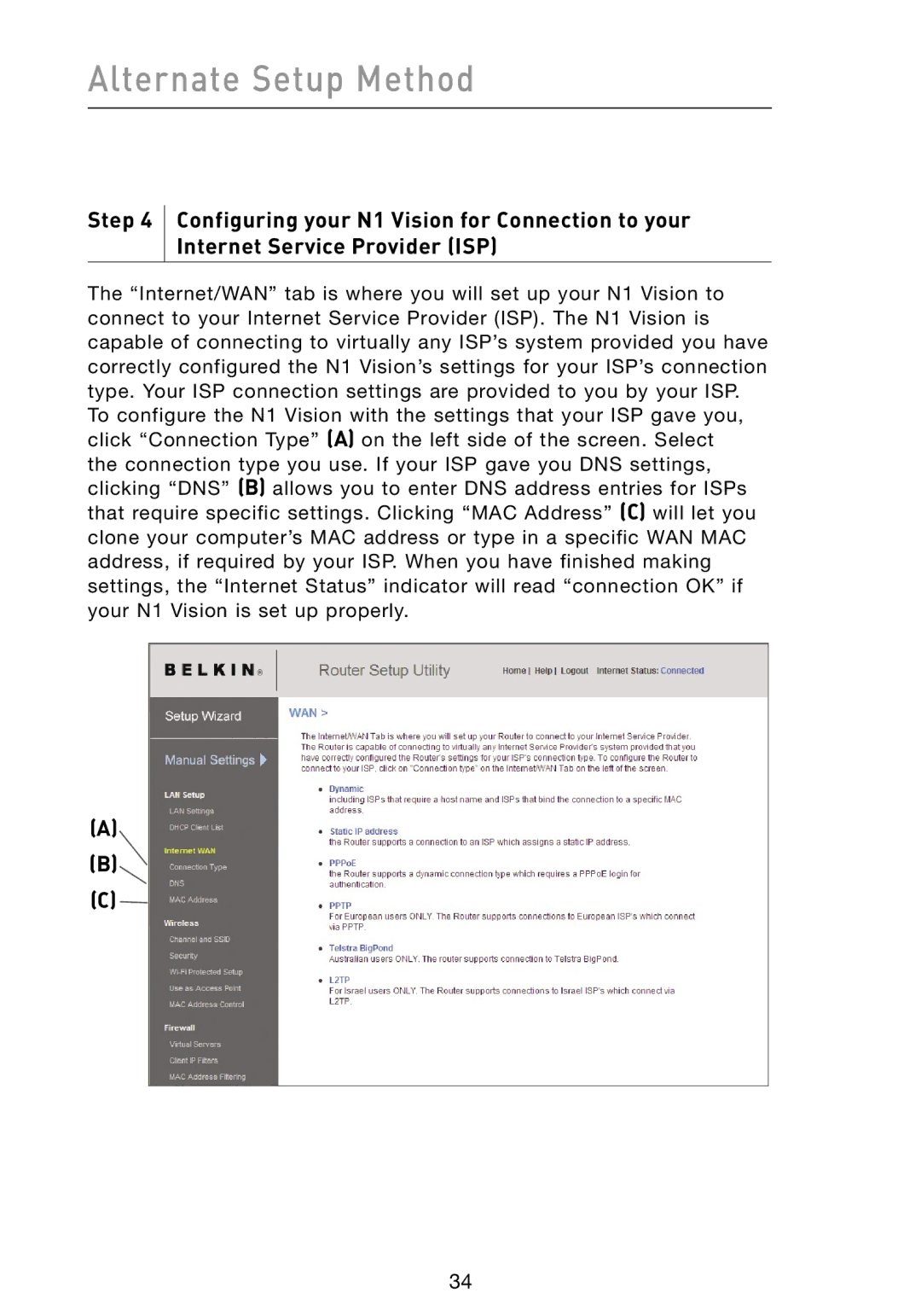 Belkin N1 user manual Alternate Setup Method 