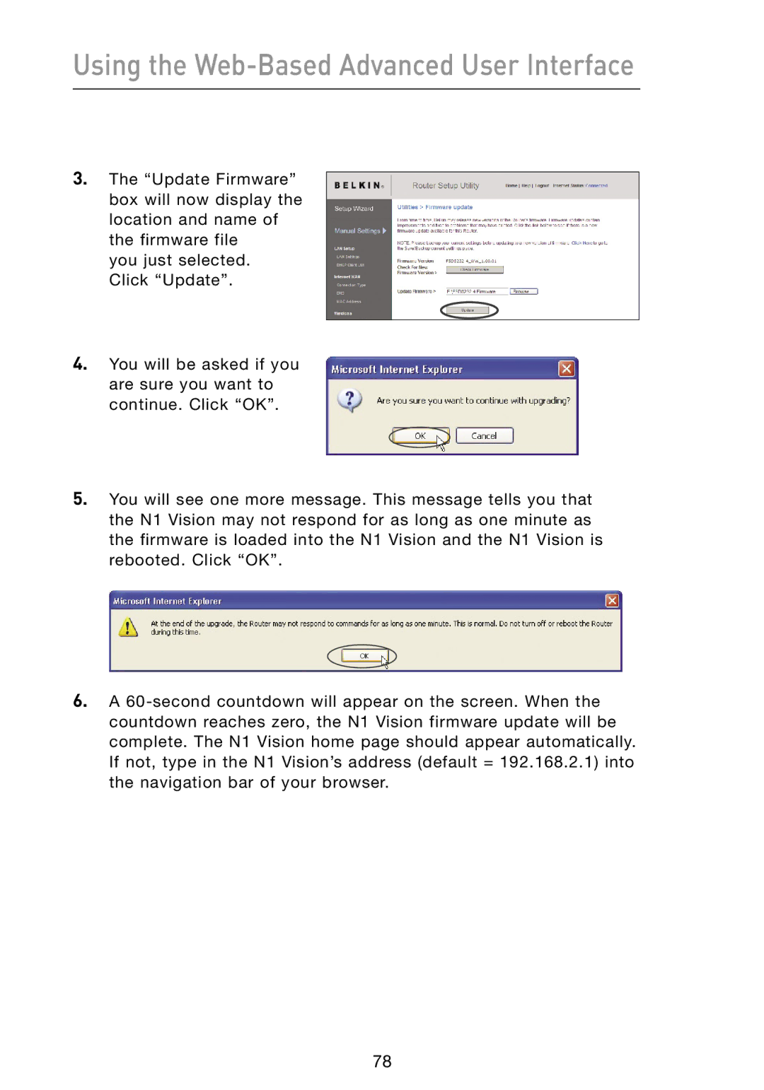 Belkin N1 user manual Using the Web-Based Advanced User Interface 