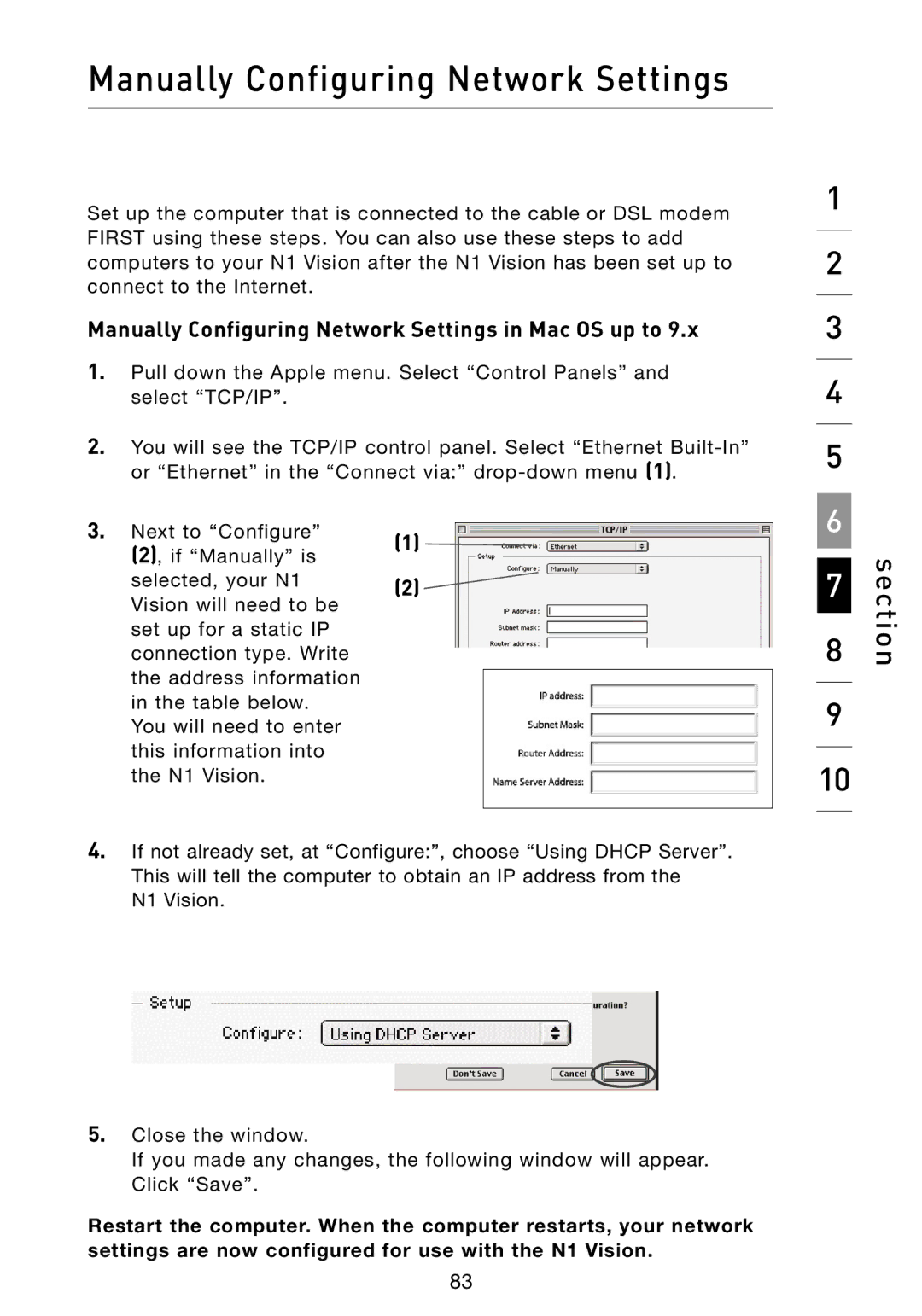 Belkin N1 user manual Manually Configuring Network Settings in Mac OS up to 