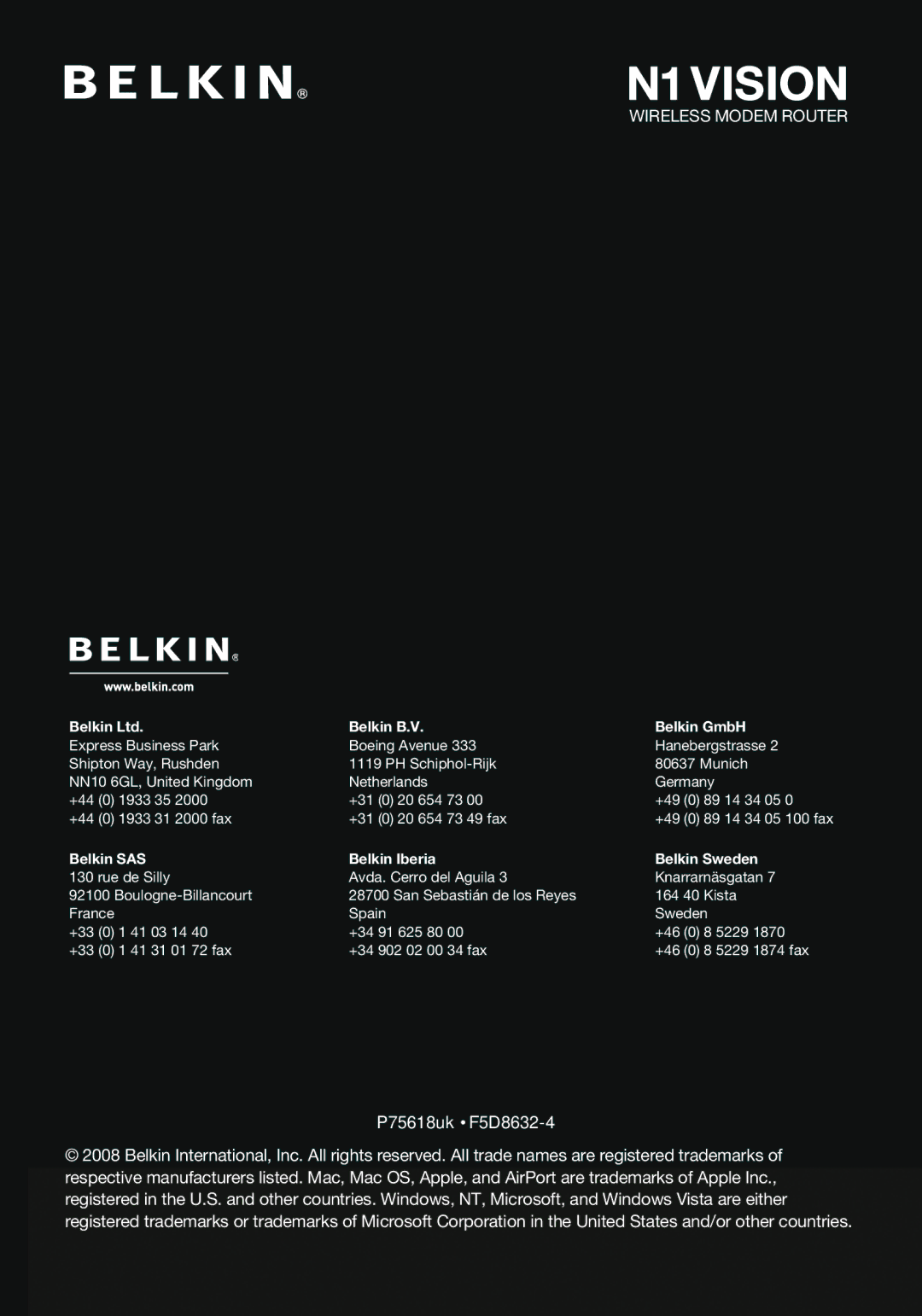 Belkin N1 user manual P75618uk F5D8632-4 