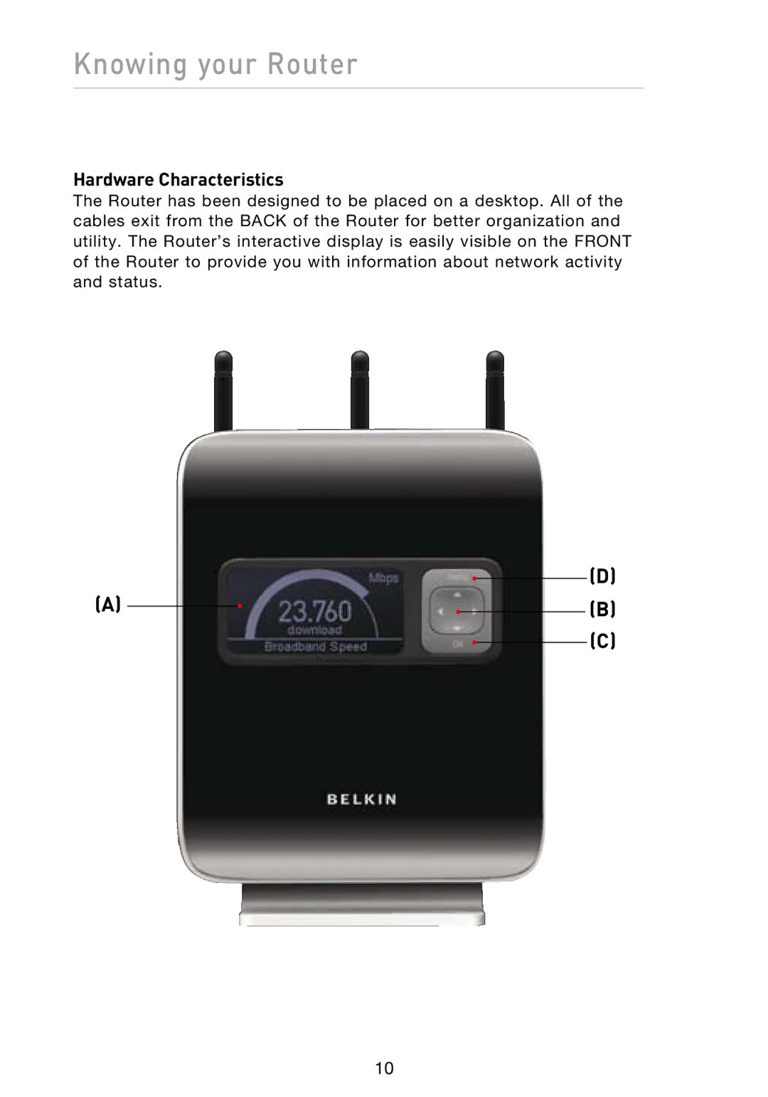 Belkin N1 user manual Knowing your Router, Hardware Characteristics 