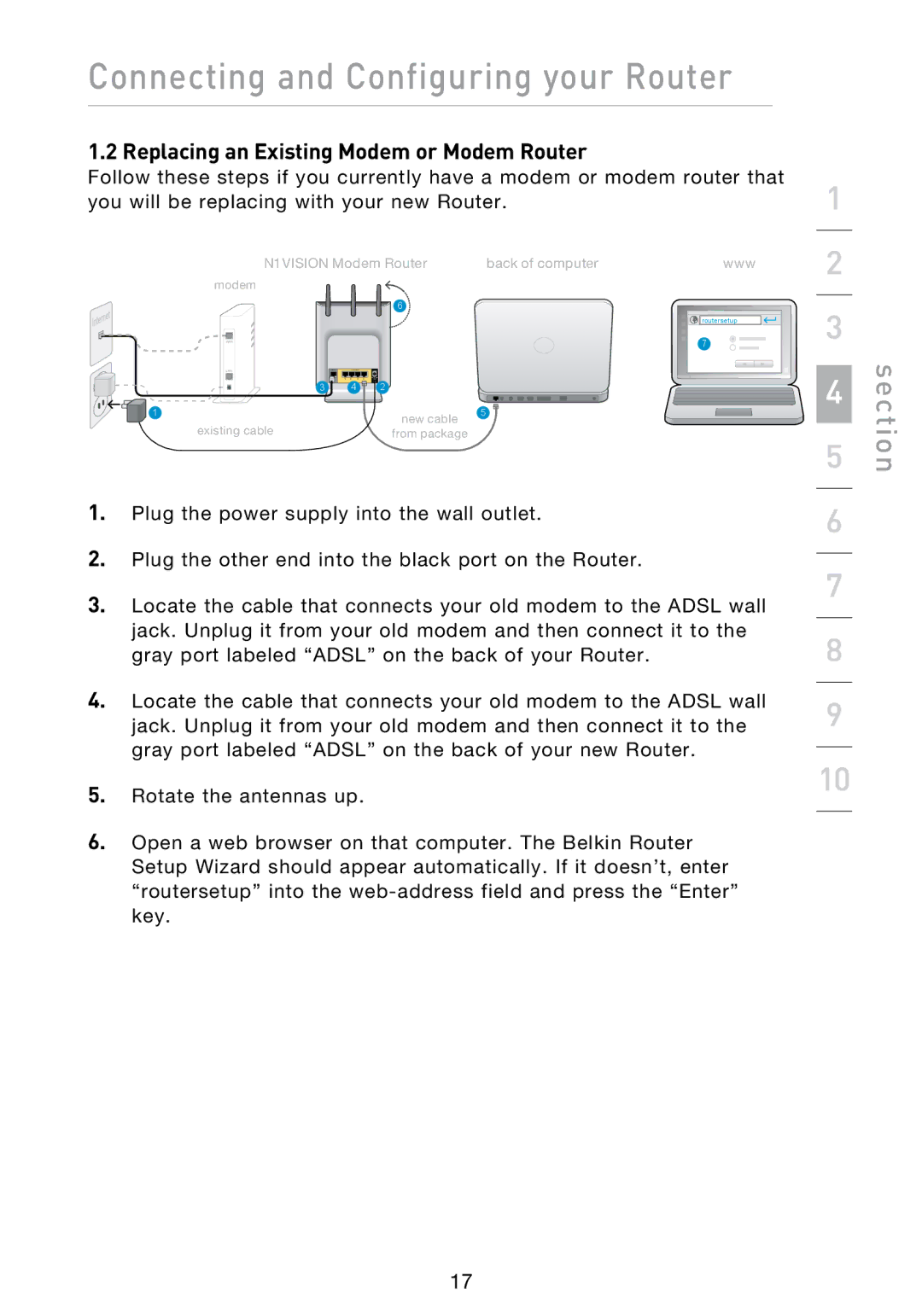 Belkin N1 user manual Replacing an Existing Modem or Modem Router 