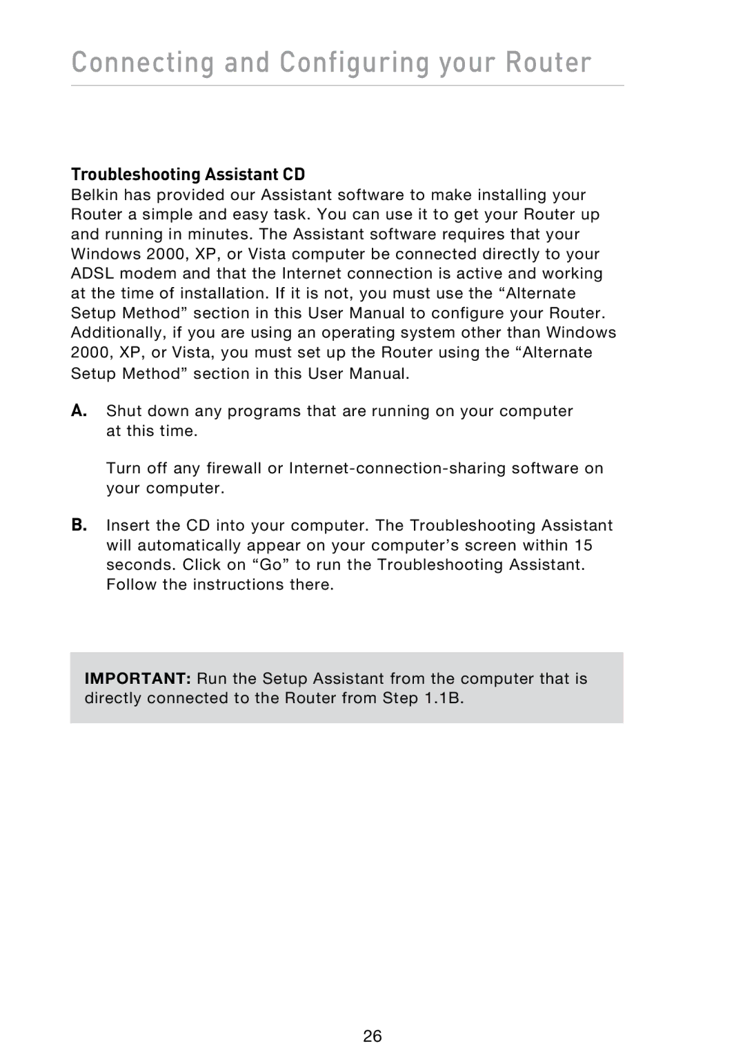 Belkin N1 user manual Troubleshooting Assistant CD 