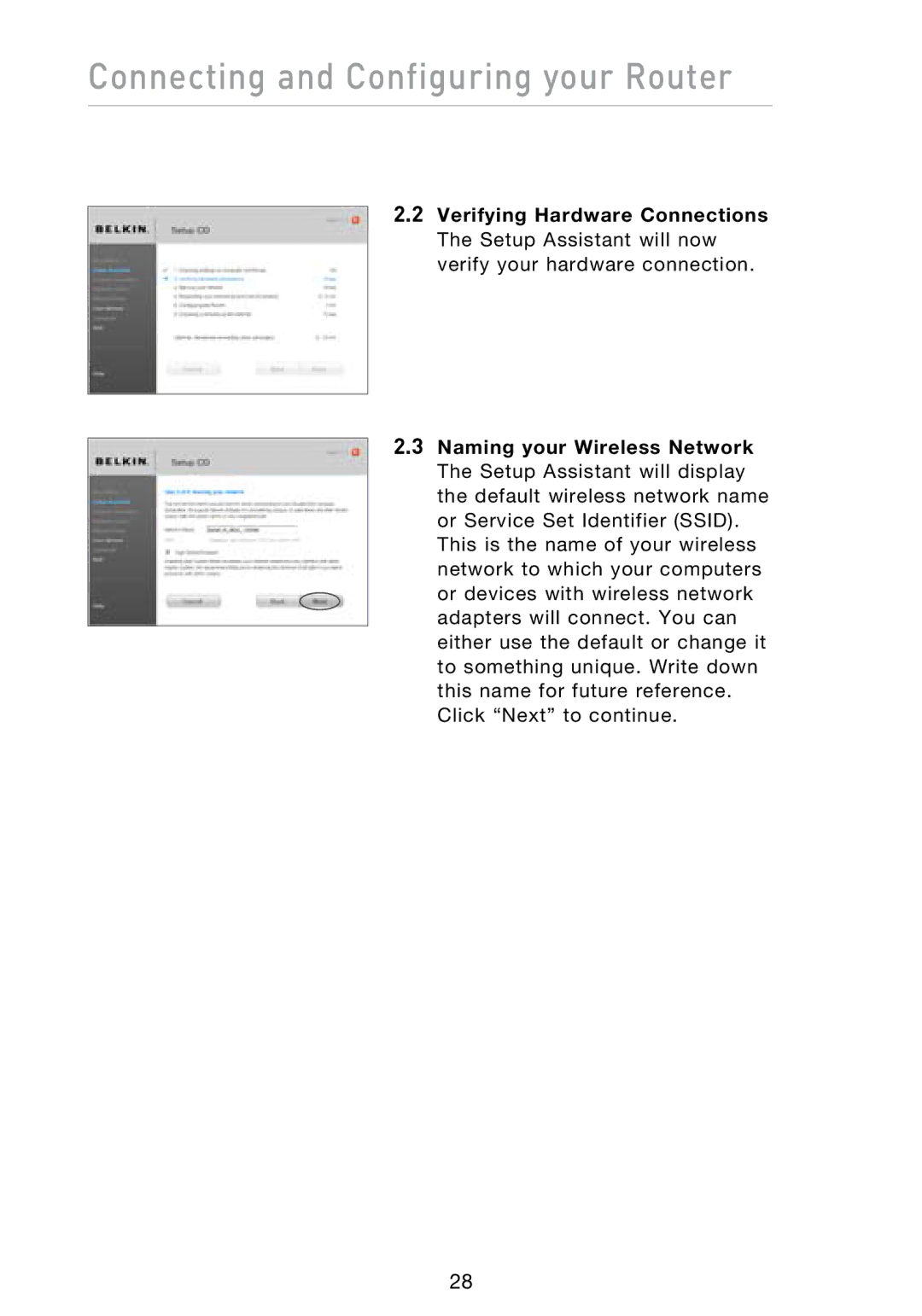 Belkin N1 user manual Connecting and Configuring your Router 