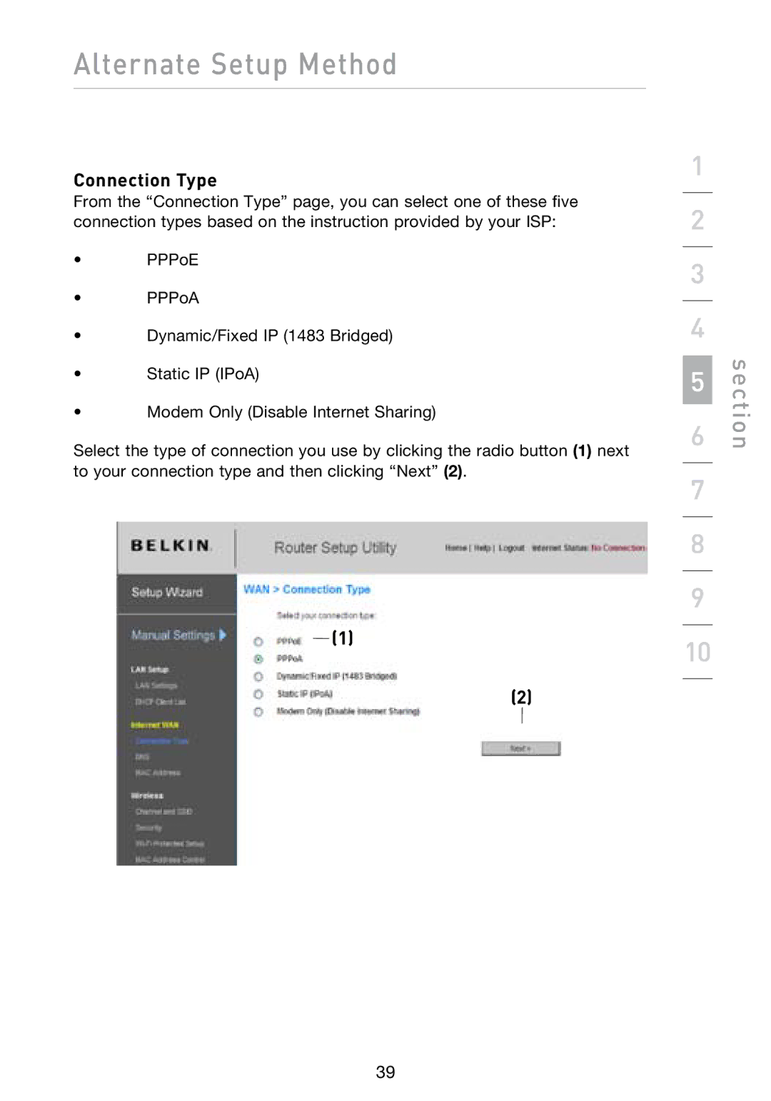 Belkin N1 user manual Connection Type 