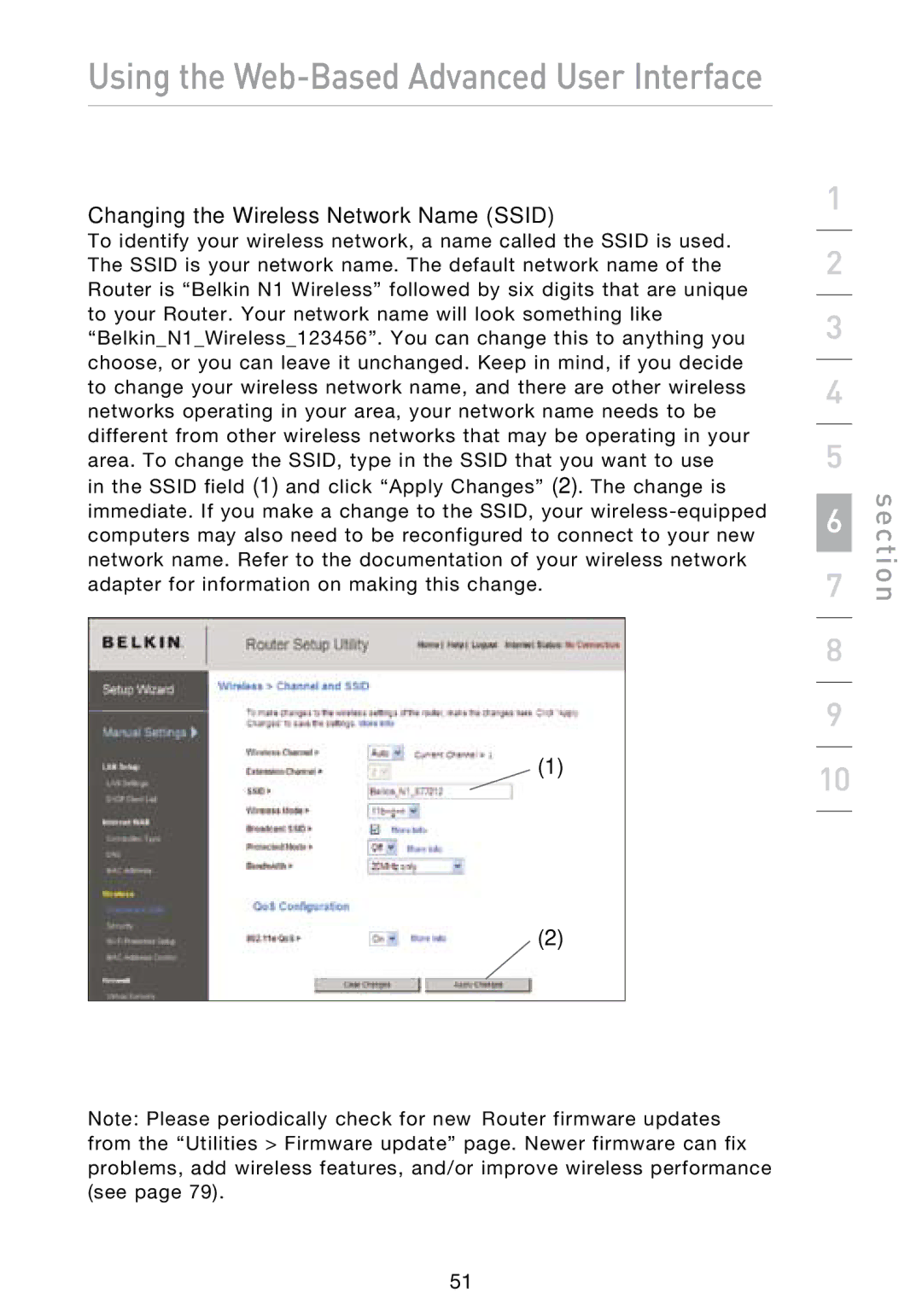 Belkin N1 user manual Changing the Wireless Network Name Ssid 