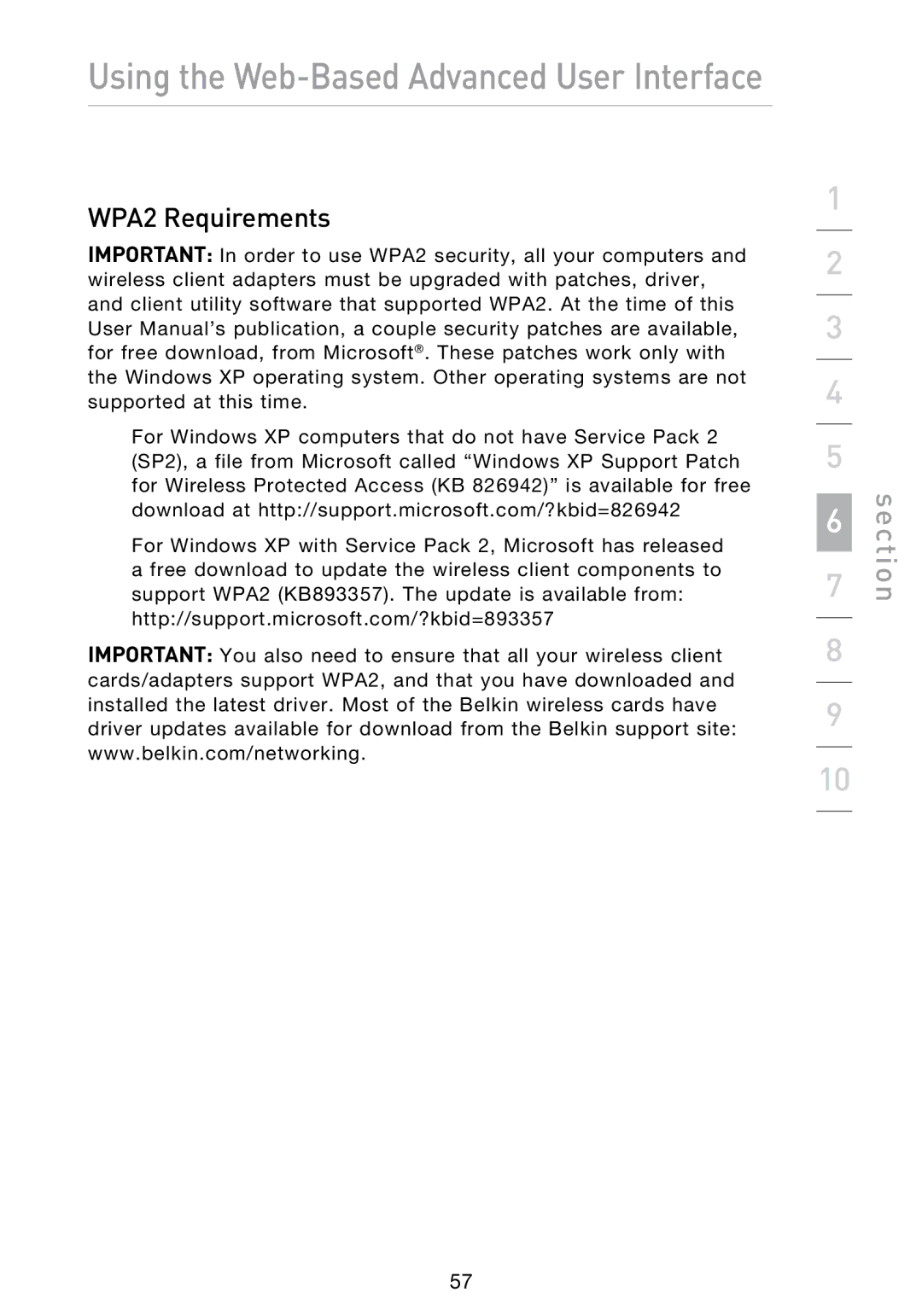 Belkin N1 user manual WPA2 Requirements 