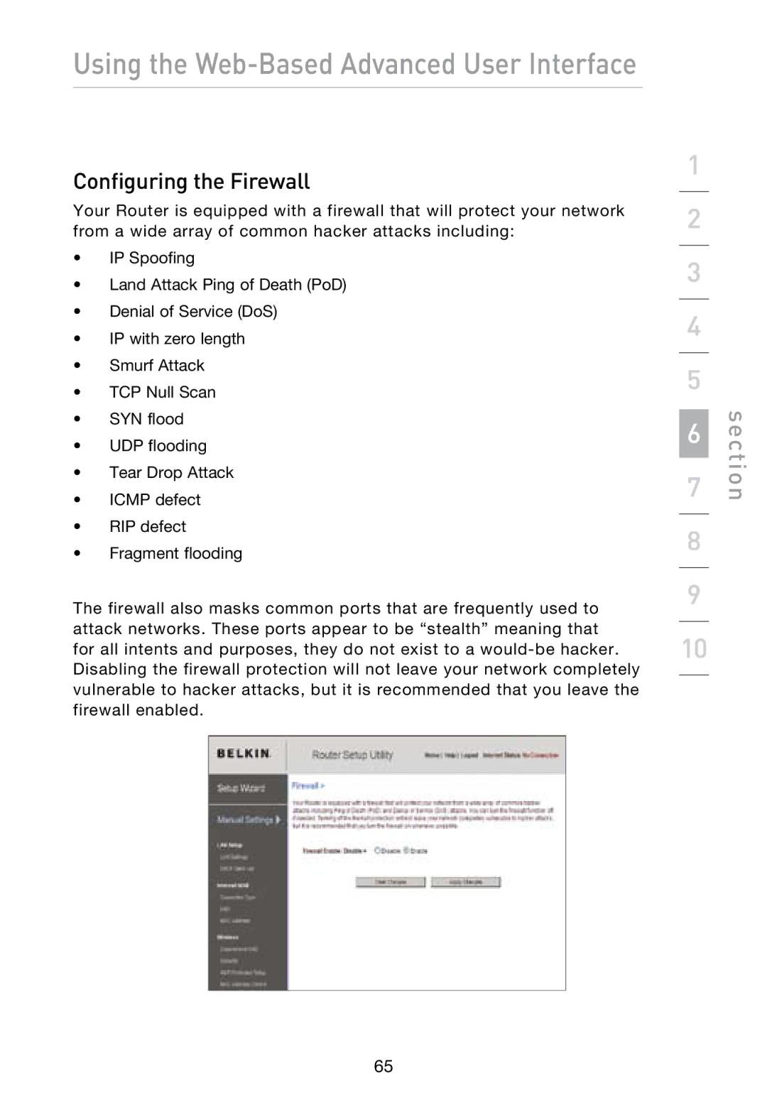 Belkin N1 user manual Configuring the Firewall 