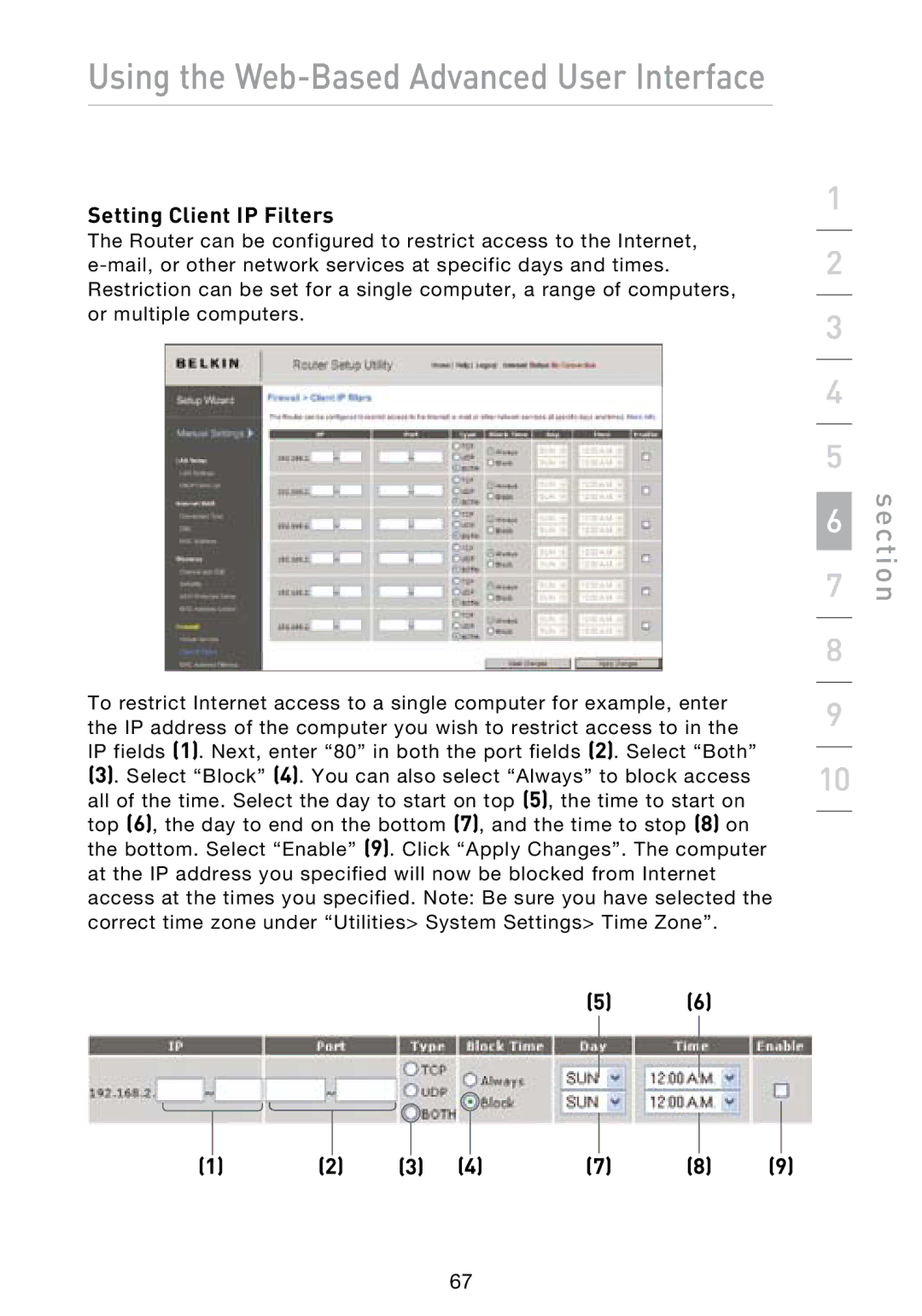 Belkin N1 user manual Setting Client IP Filters 