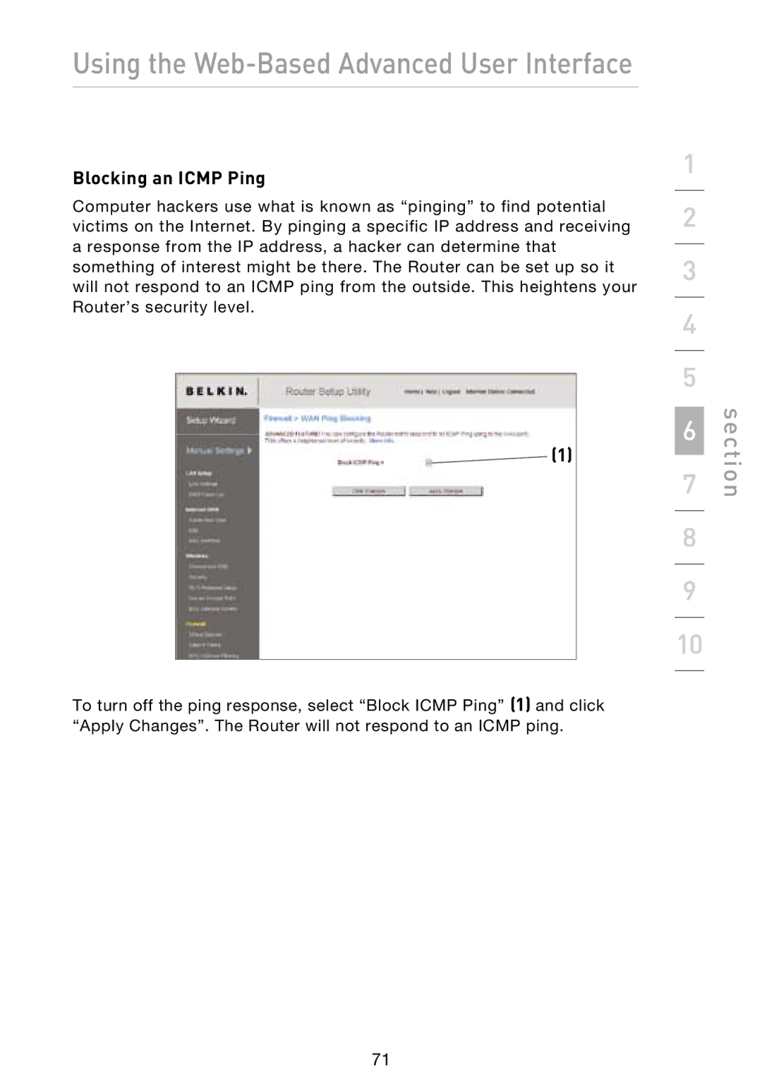 Belkin N1 user manual Blocking an Icmp Ping 