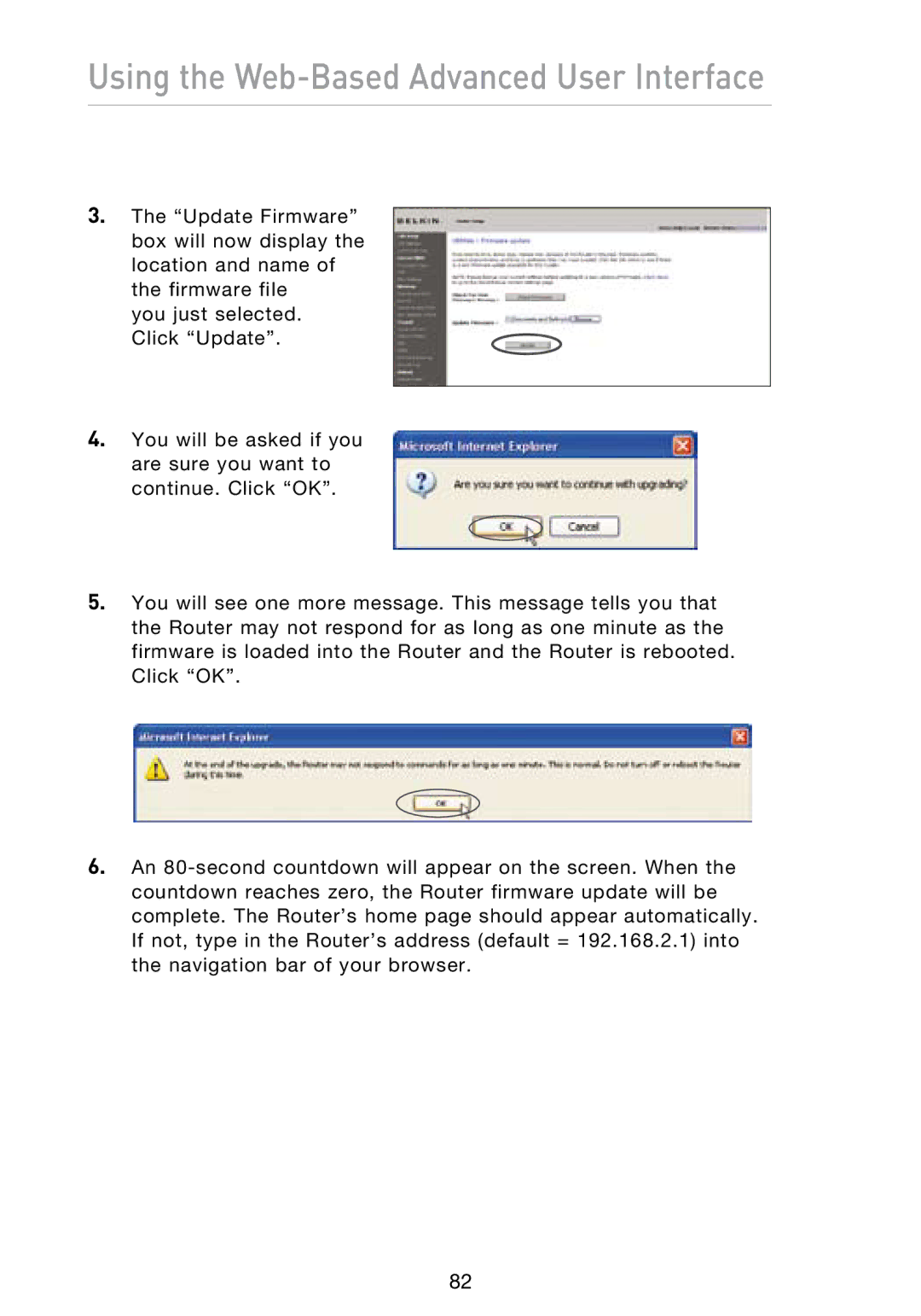 Belkin N1 user manual Using the Web-Based Advanced User Interface 