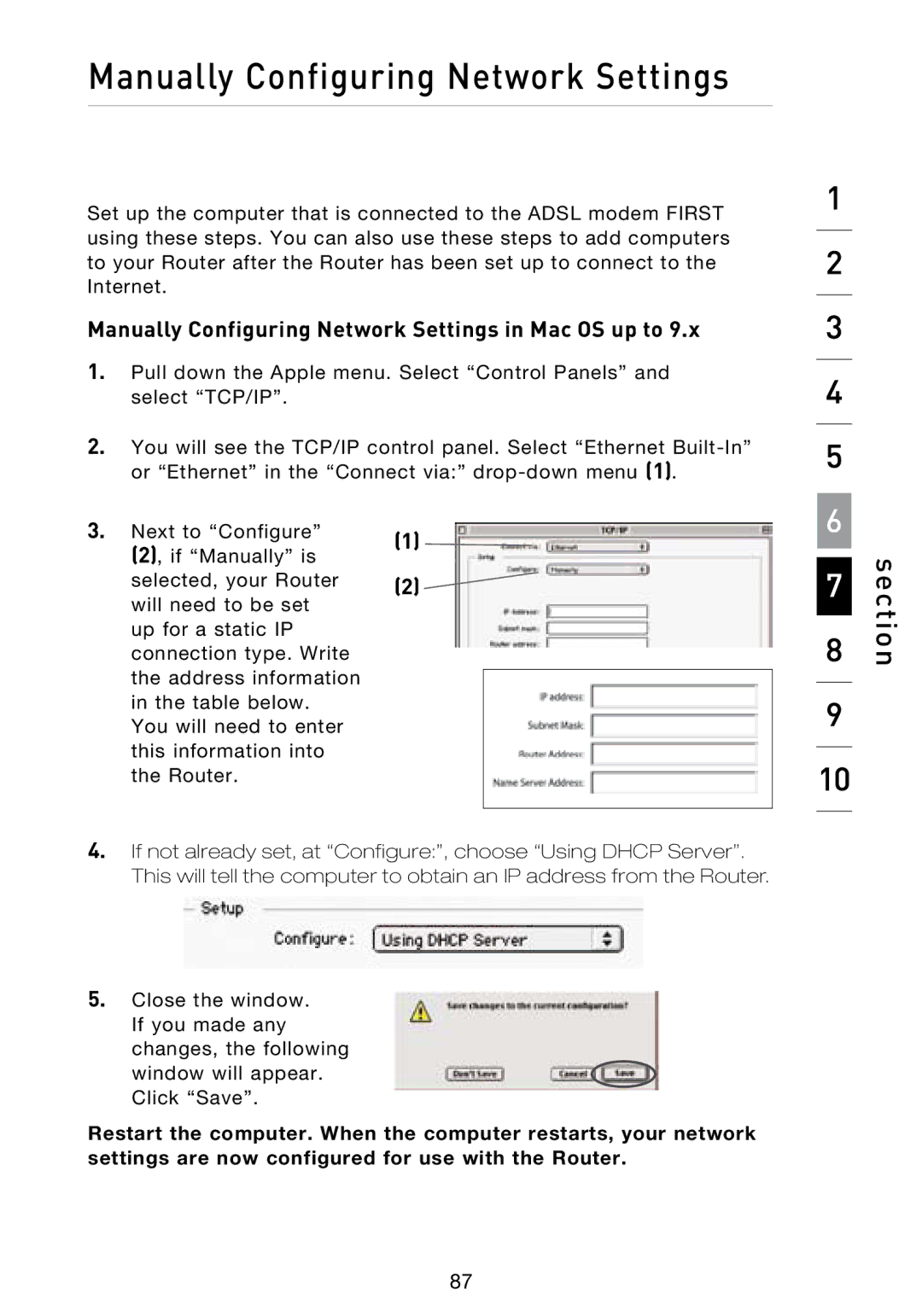 Belkin N1 user manual Manually Configuring Network Settings in Mac OS up to 