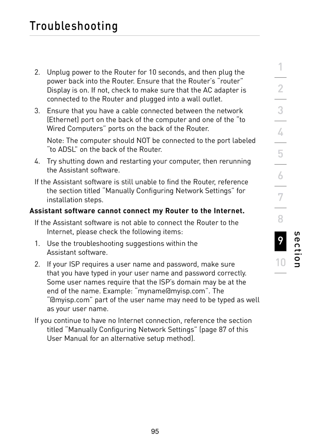 Belkin N1 user manual Assistant software cannot connect my Router to the Internet 