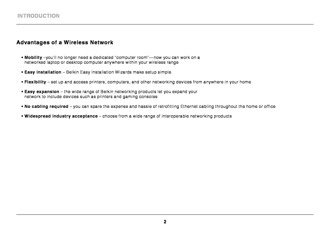 Belkin N150 Micro user manual Introduction, Advantages of a Wireless Network 